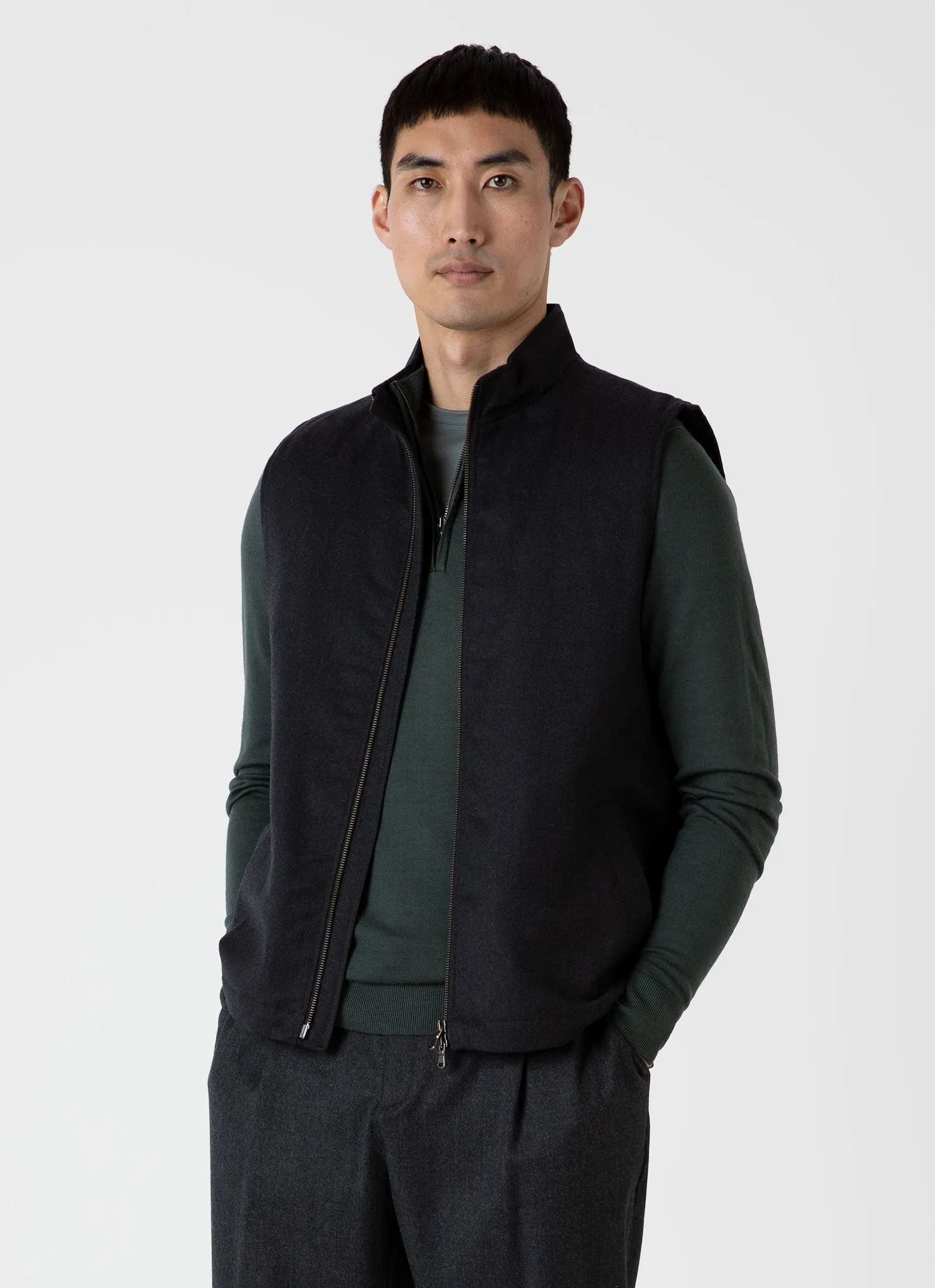 Men's Insulated Wool Gilet in Charcoal Melange sold by Sunspel product image thumbnail 2