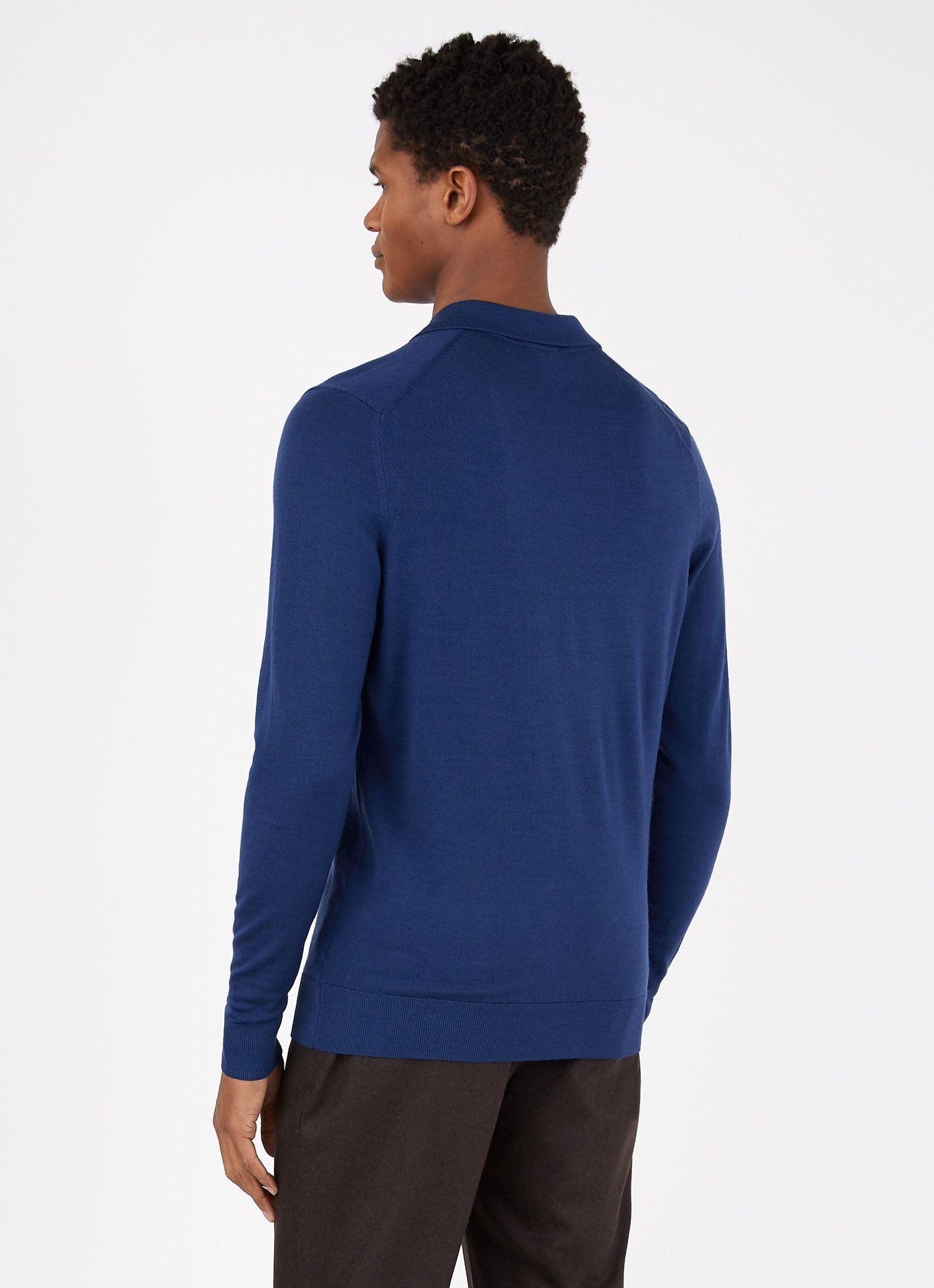 Men's Extra-Fine Merino Polo Shirt in Marine Blue sold by Sunspel product image thumbnail 4