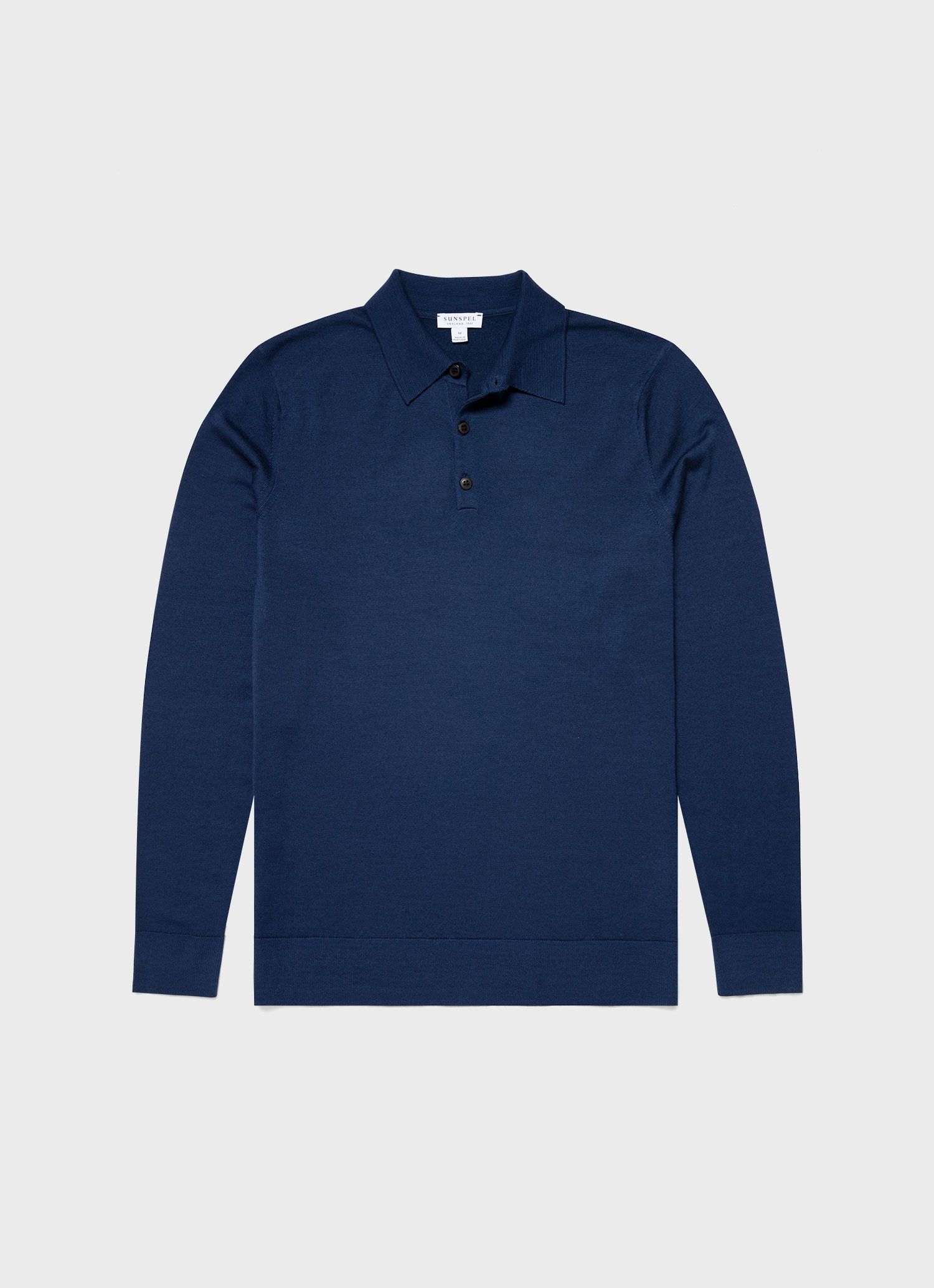 Men's Extra-Fine Merino Polo Shirt in Marine Blue sold by Sunspel