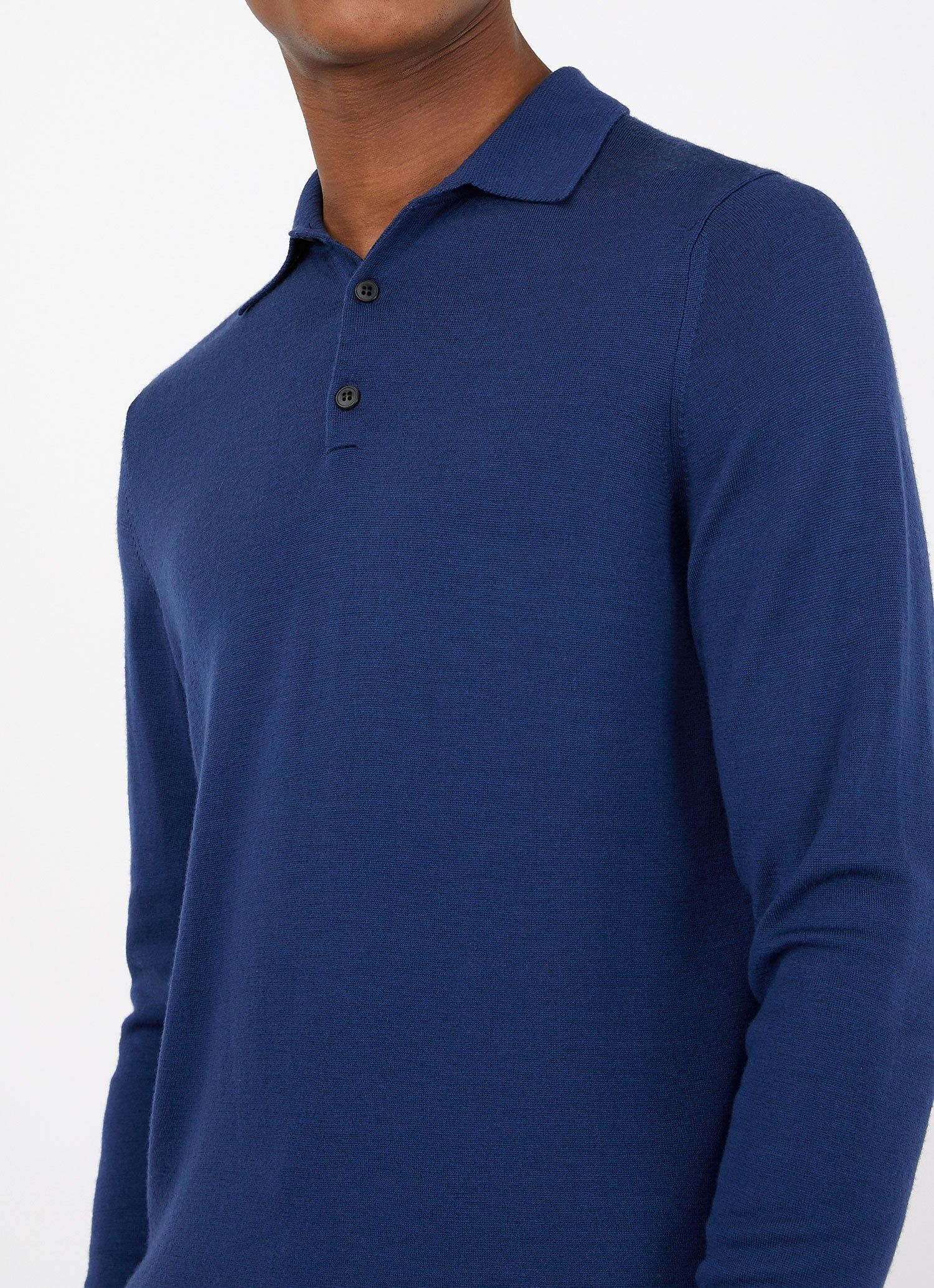 Men's Extra-Fine Merino Polo Shirt in Marine Blue sold by Sunspel product image thumbnail 5