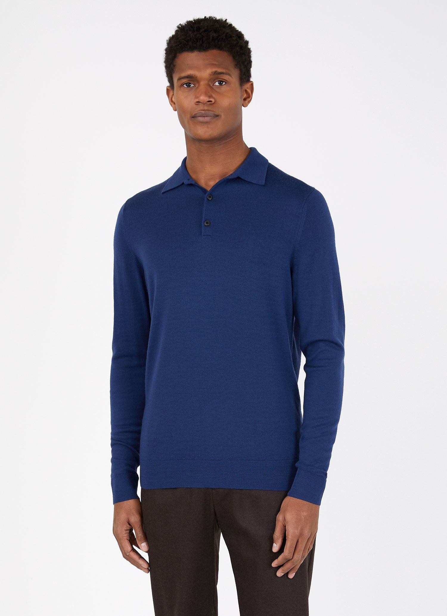 Men's Extra-Fine Merino Polo Shirt in Marine Blue sold by Sunspel product image thumbnail 2