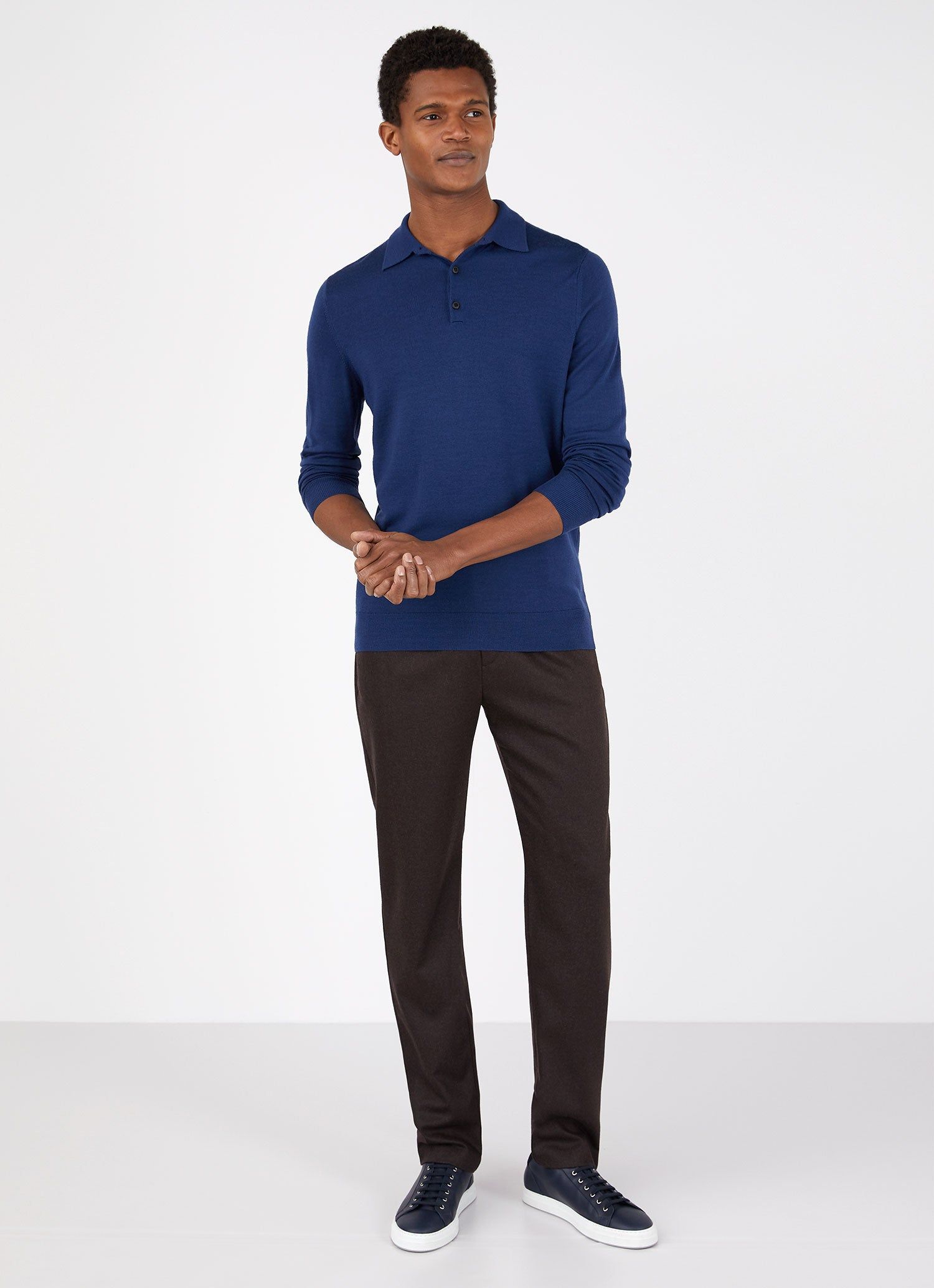 Men's Extra-Fine Merino Polo Shirt in Marine Blue sold by Sunspel product image thumbnail 3