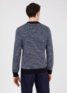 Men's Merino Fisherman Knit Jumper in Navy/Mid Blue/Ecru sold by Sunspel