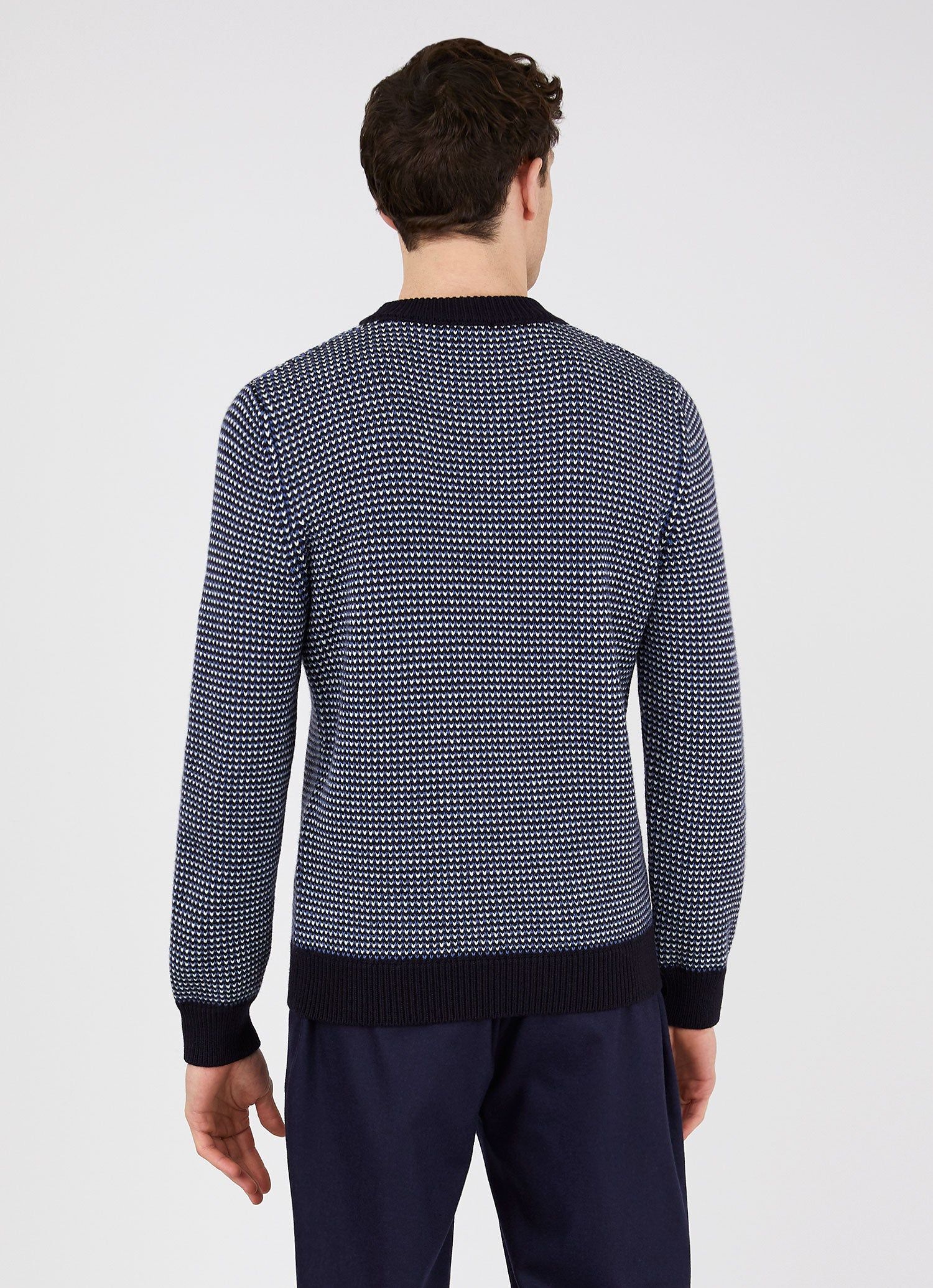 Men's Merino Fisherman Knit Jumper in Navy/Mid Blue/Ecru sold by Sunspel product image thumbnail 4