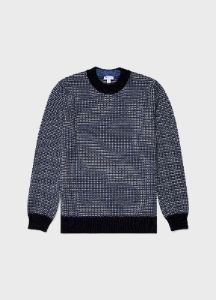 Men's Merino Fisherman Knit Jumper in Navy/Mid Blue/Ecru sold by Sunspel