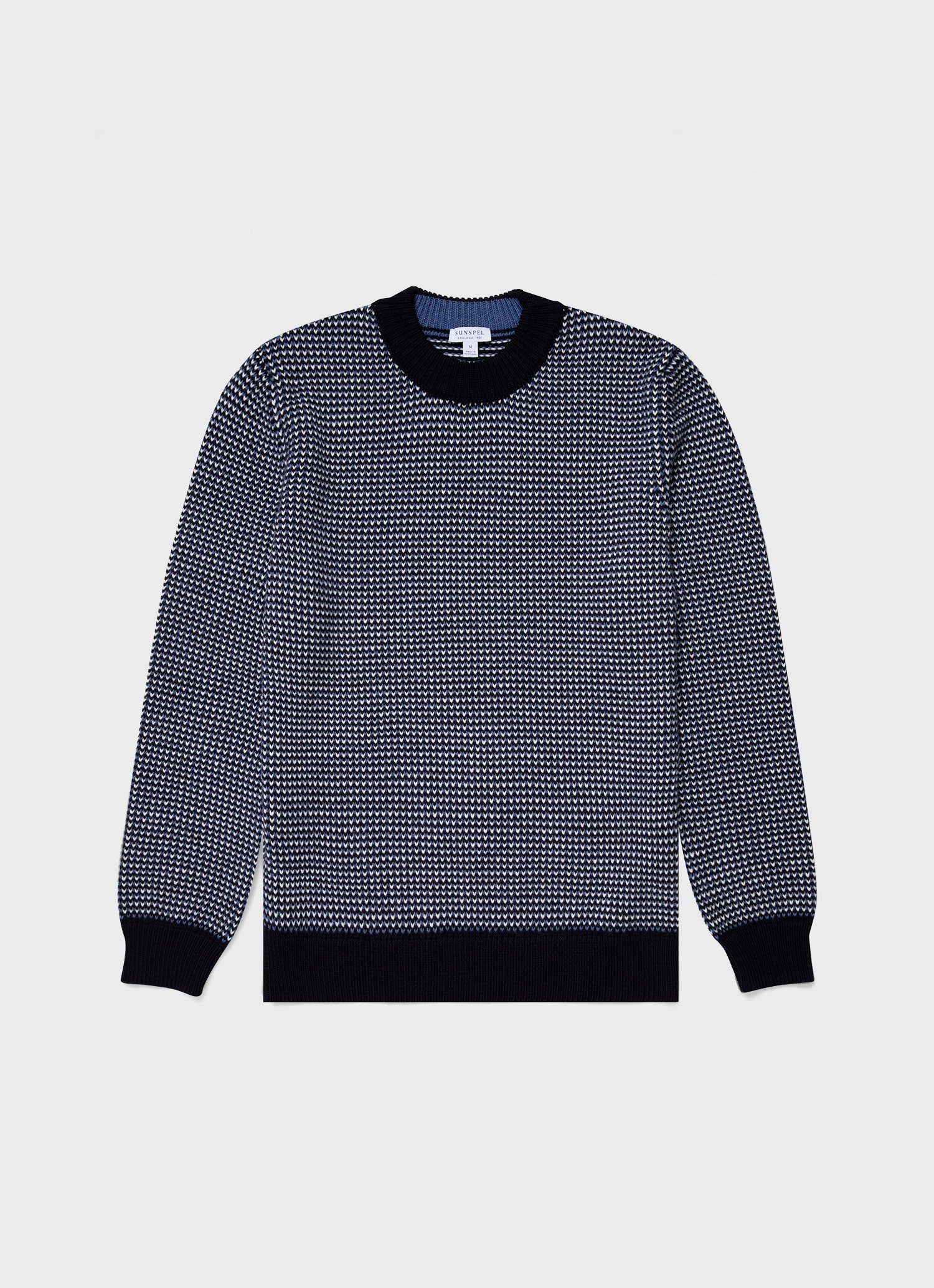 Men's Merino Fisherman Knit Jumper in Navy/Mid Blue/Ecru sold by Sunspel