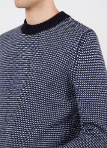 Men's Merino Fisherman Knit Jumper in Navy/Mid Blue/Ecru sold by Sunspel