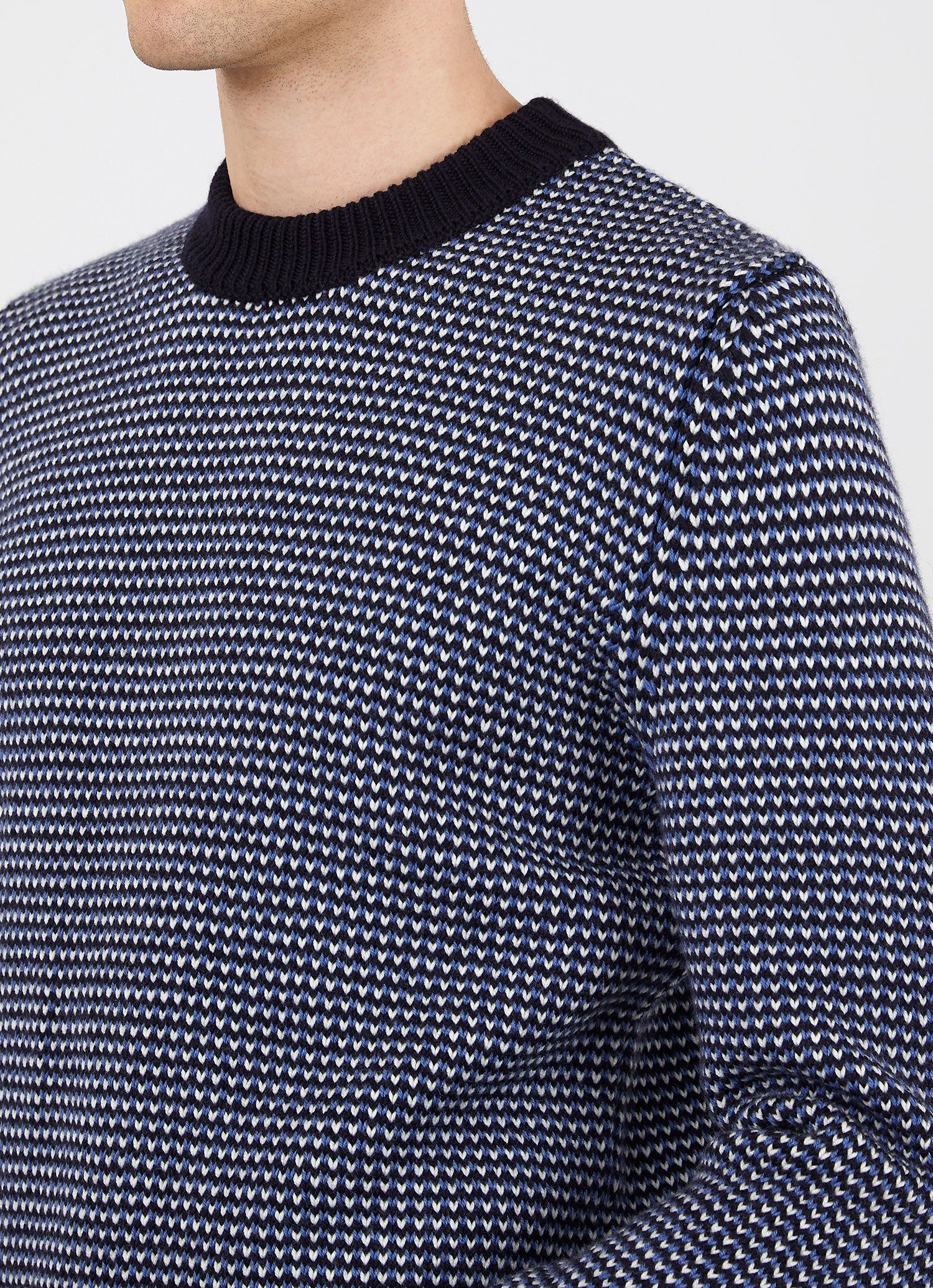 Men's Merino Fisherman Knit Jumper in Navy/Mid Blue/Ecru sold by Sunspel product image thumbnail 5