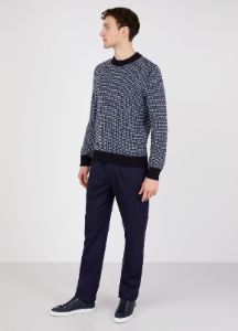 Men's Merino Fisherman Knit Jumper in Navy/Mid Blue/Ecru sold by Sunspel