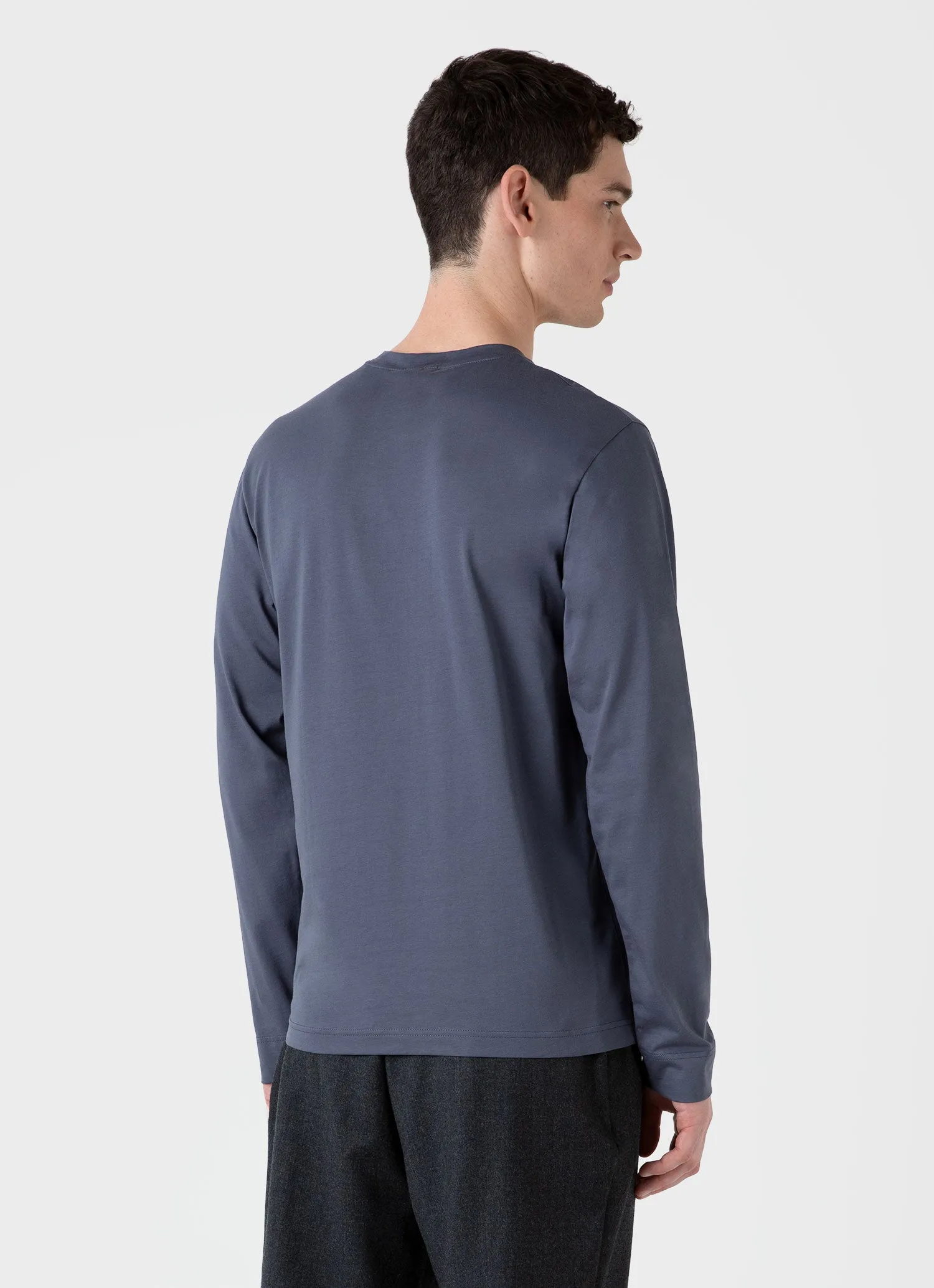 Men's Long Sleeve Riviera Midweight T-shirt in Slate Blue sold by Sunspel product image thumbnail 5