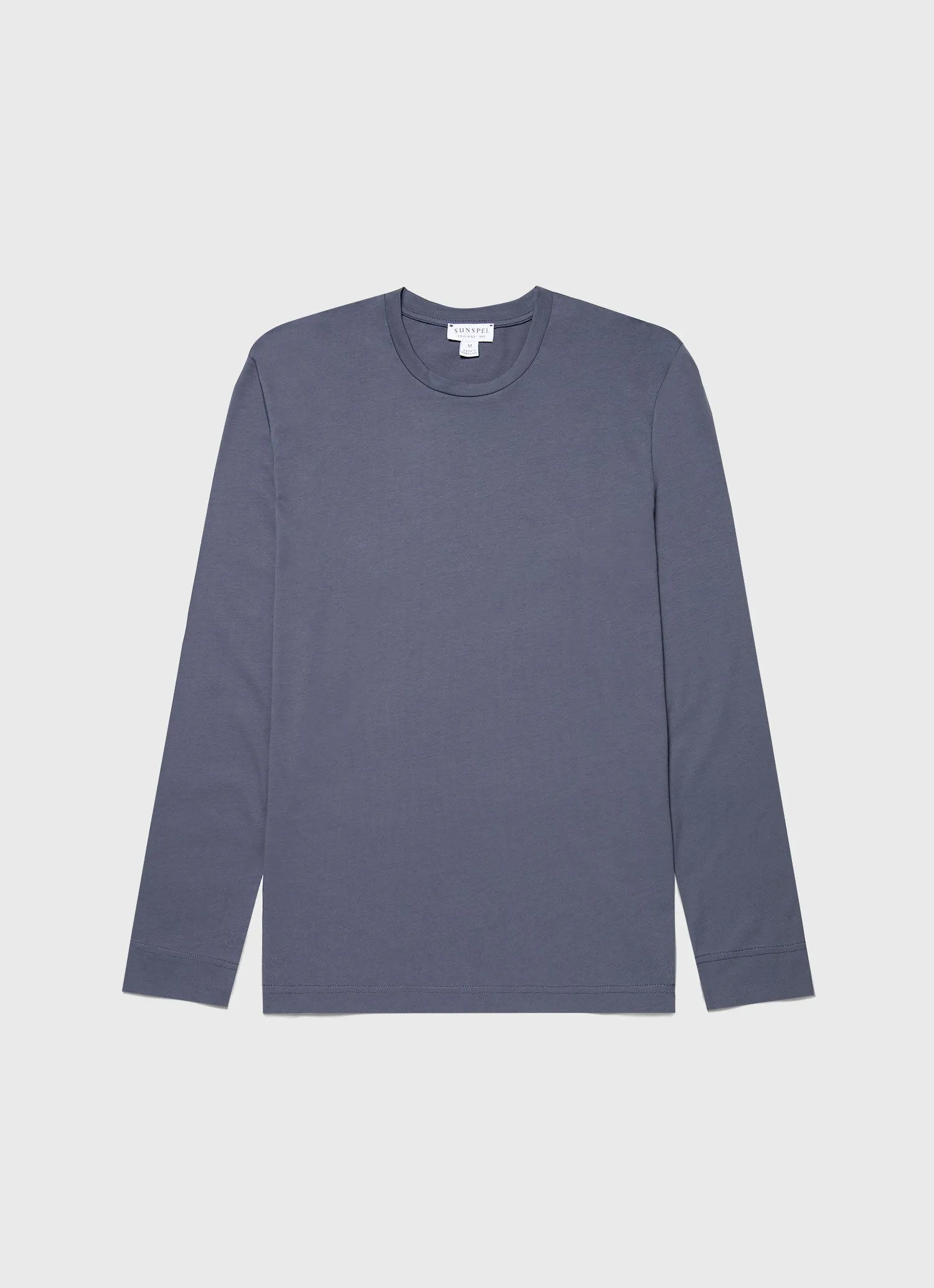 Men's Long Sleeve Riviera Midweight T-shirt in Slate Blue sold by Sunspel