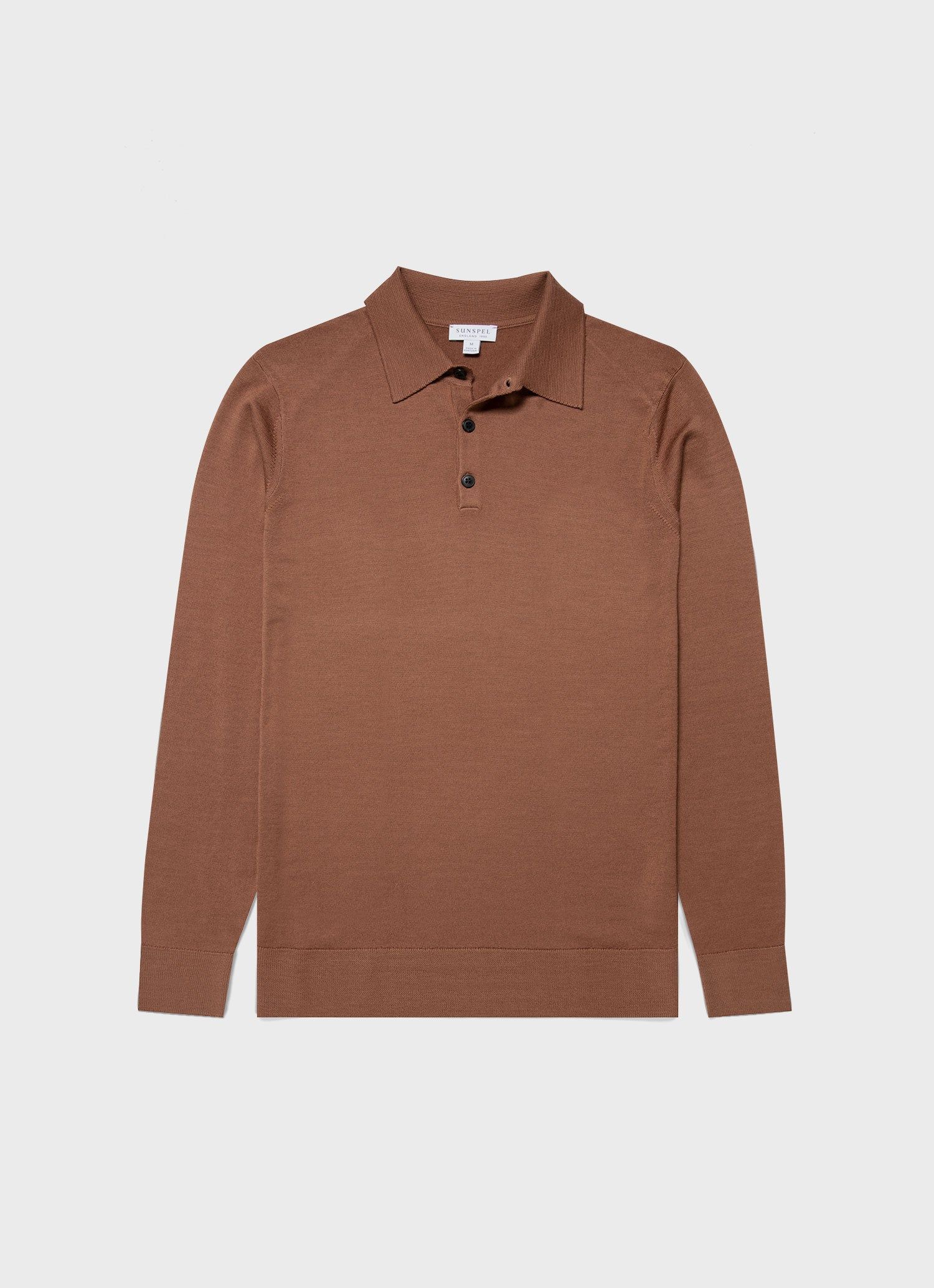 Men's Extra-Fine Merino Polo Shirt in Pecan sold by Sunspel