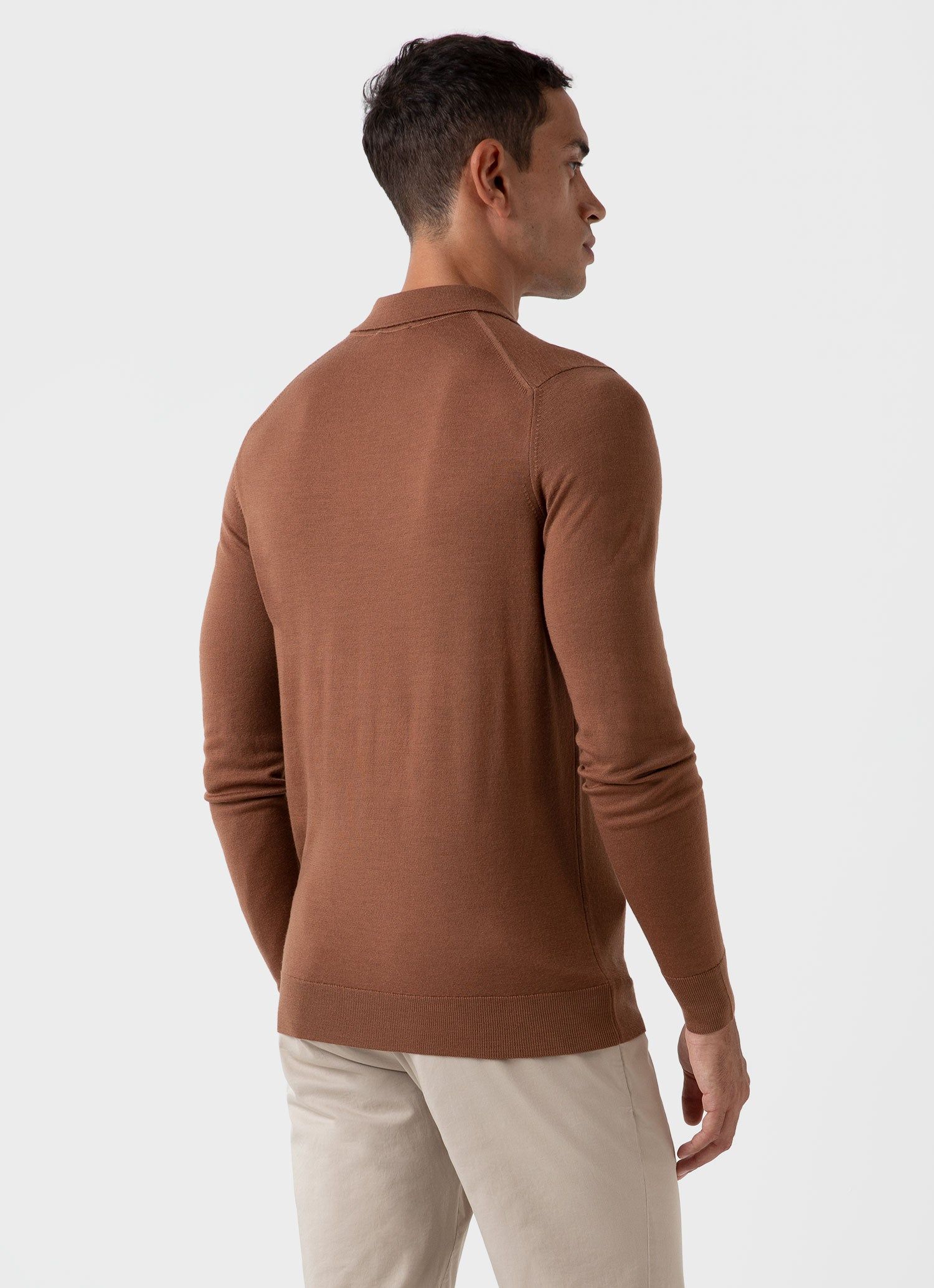 Men's Extra-Fine Merino Polo Shirt in Pecan sold by Sunspel product image thumbnail 4