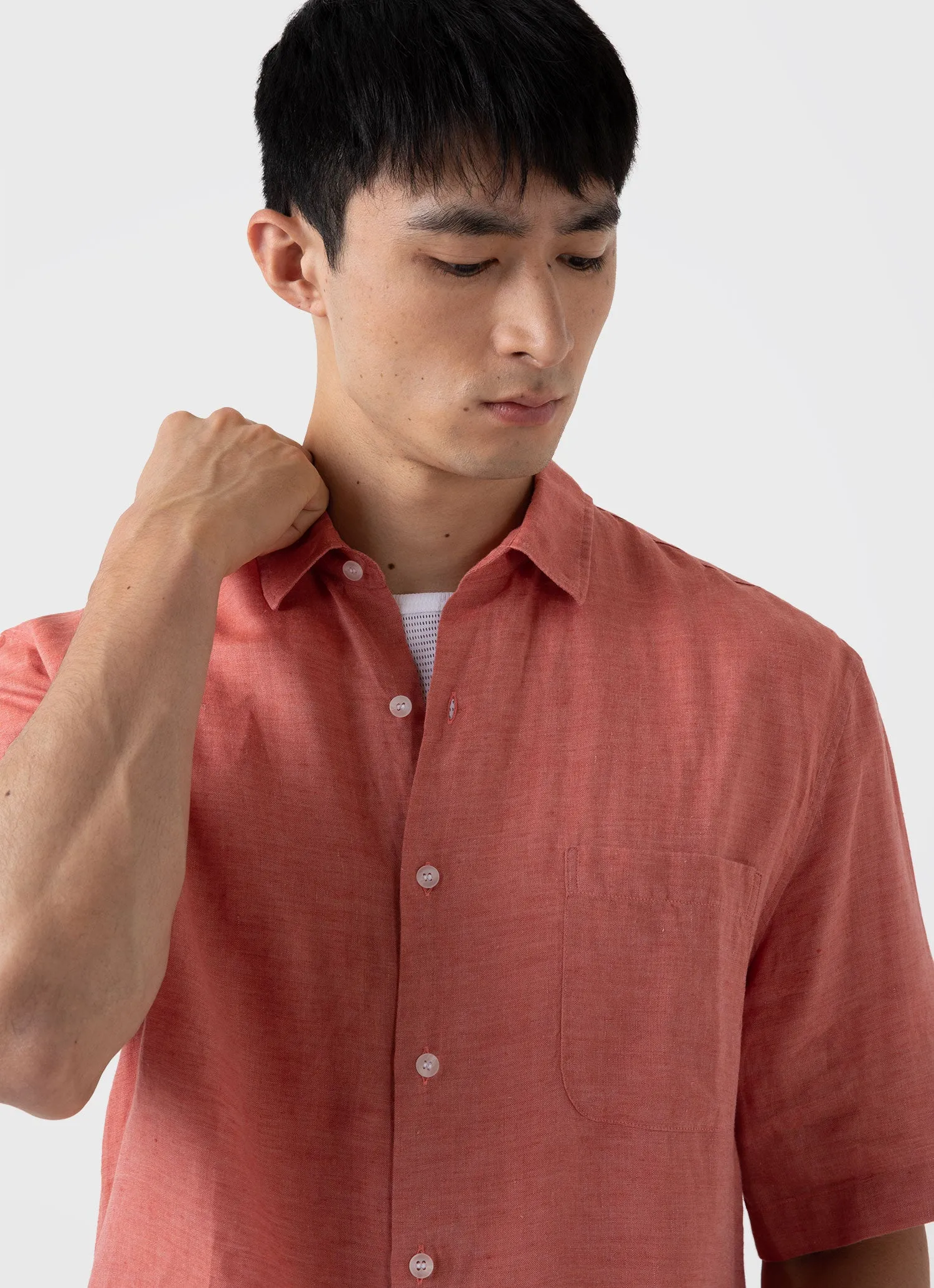 Men's Short Sleeve Linen Shirt in Burnt Sienna sold by Sunspel product image thumbnail 5