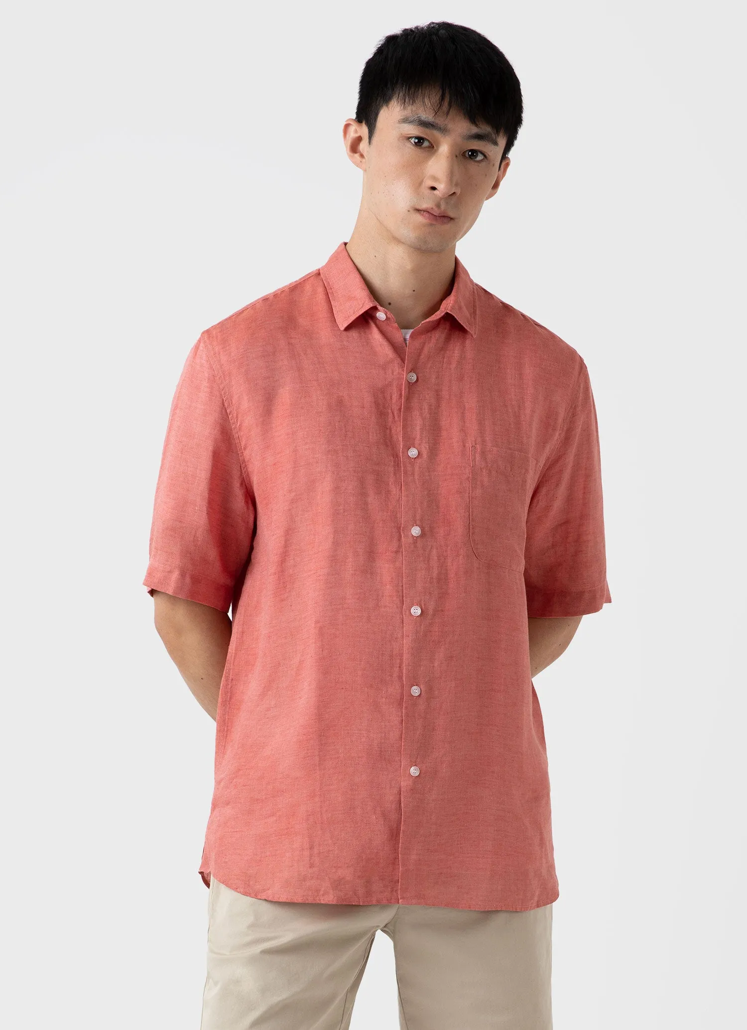 Men's Short Sleeve Linen Shirt in Burnt Sienna sold by Sunspel product image thumbnail 2