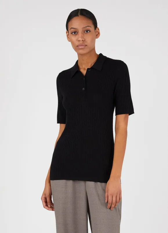 Women's Merino Silk Polo in Black sold by Sunspel