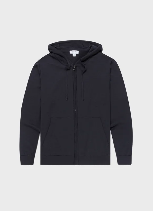 Men's Merino Zip Hoodie in Navy sold by Sunspel