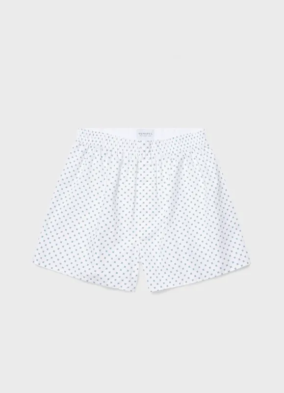 Men's Classic Print Boxer Shorts in White/Ocean Floral Print sold by Sunspel
