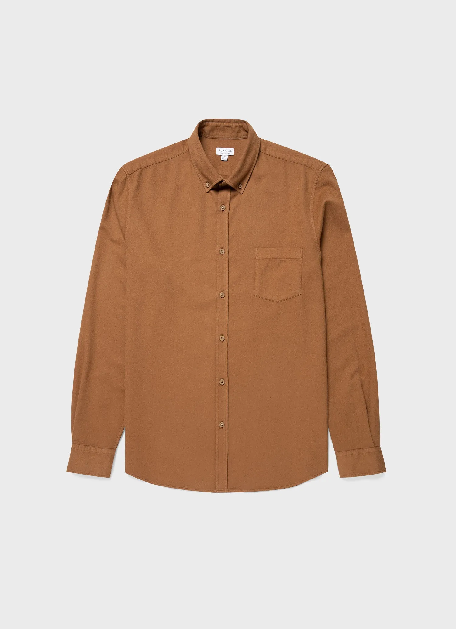 Men's Button Down Flannel Shirt in Dark Camel sold by Sunspel