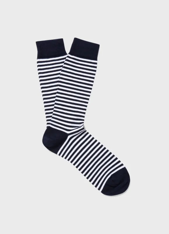 Men's Cotton Socks in White/Navy sold by Sunspel
