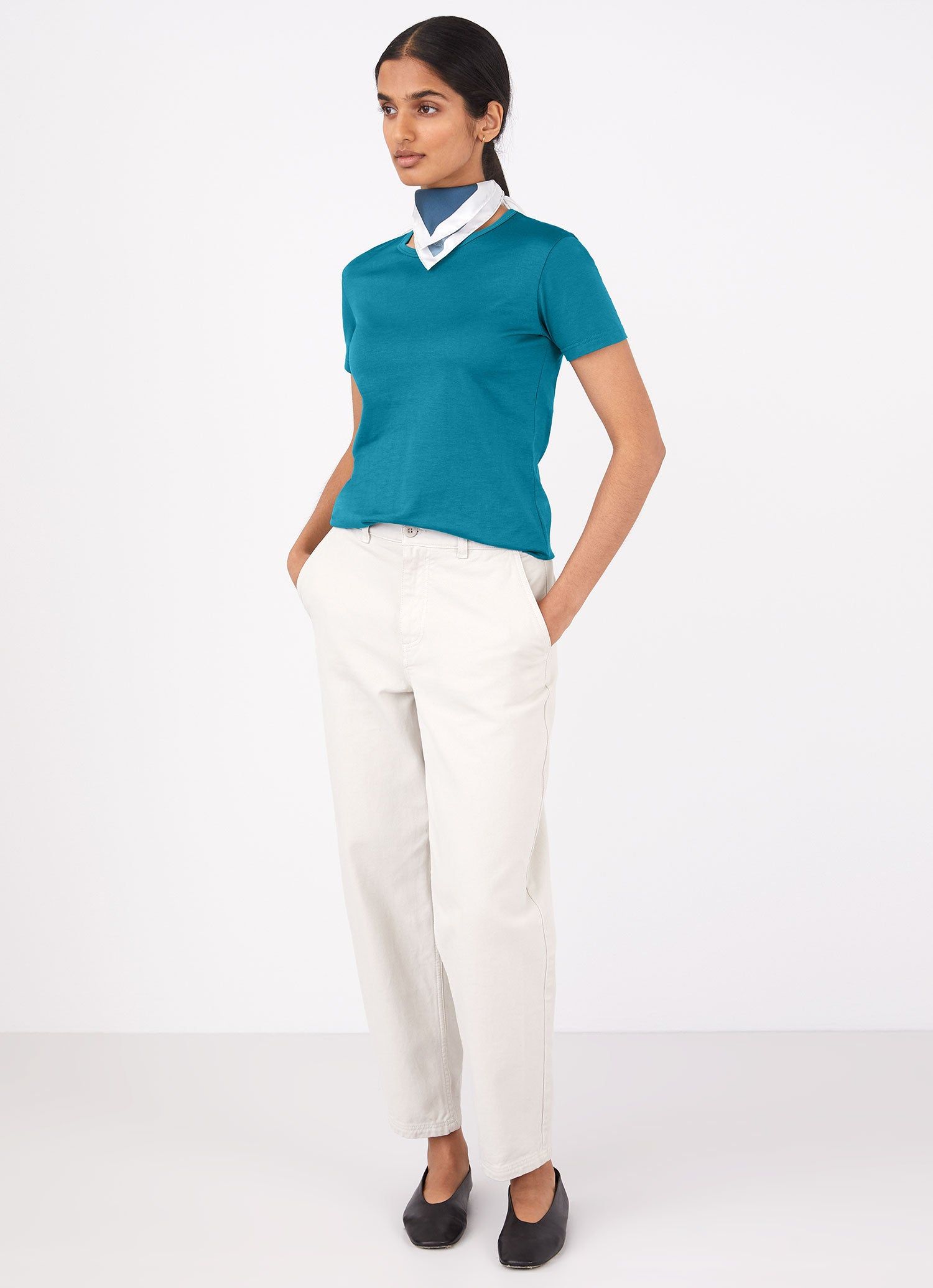 Women's Classic T-shirt in Lagoon Blue sold by Sunspel