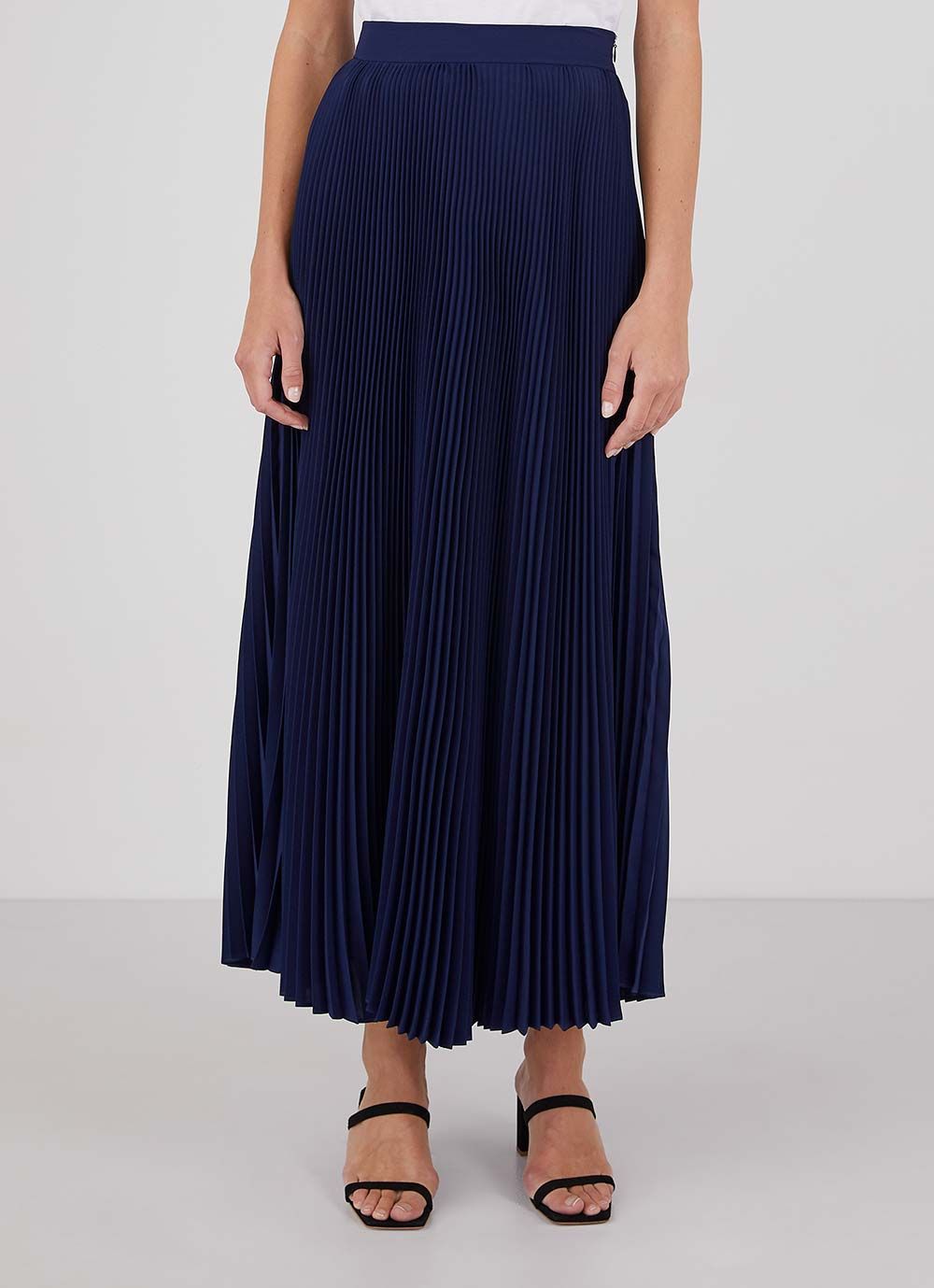 Women's Pleated Skirt in Navy sold by Sunspel
