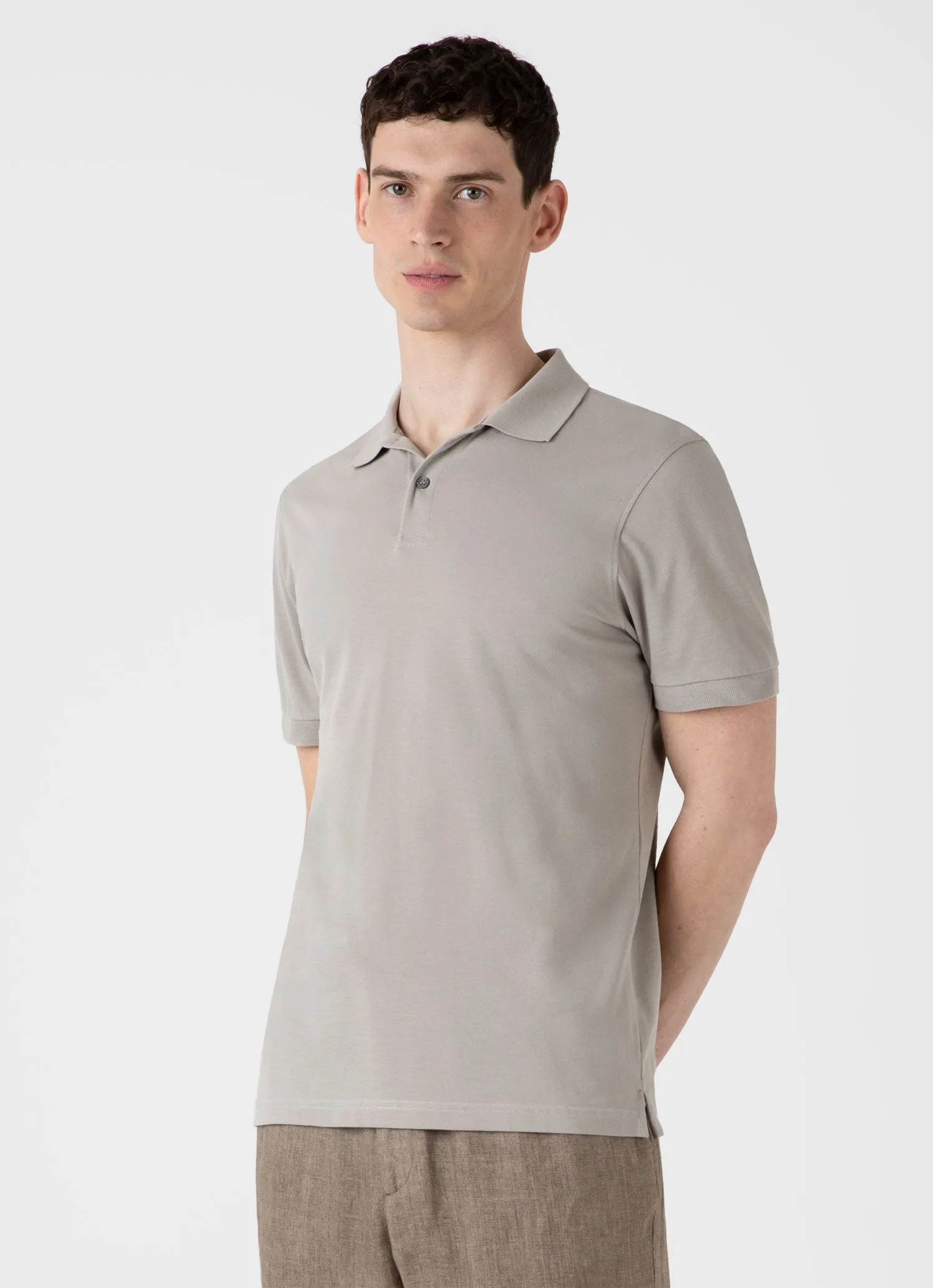Men's Piqué Polo Shirt in Mid Grey sold by Sunspel product image thumbnail 2