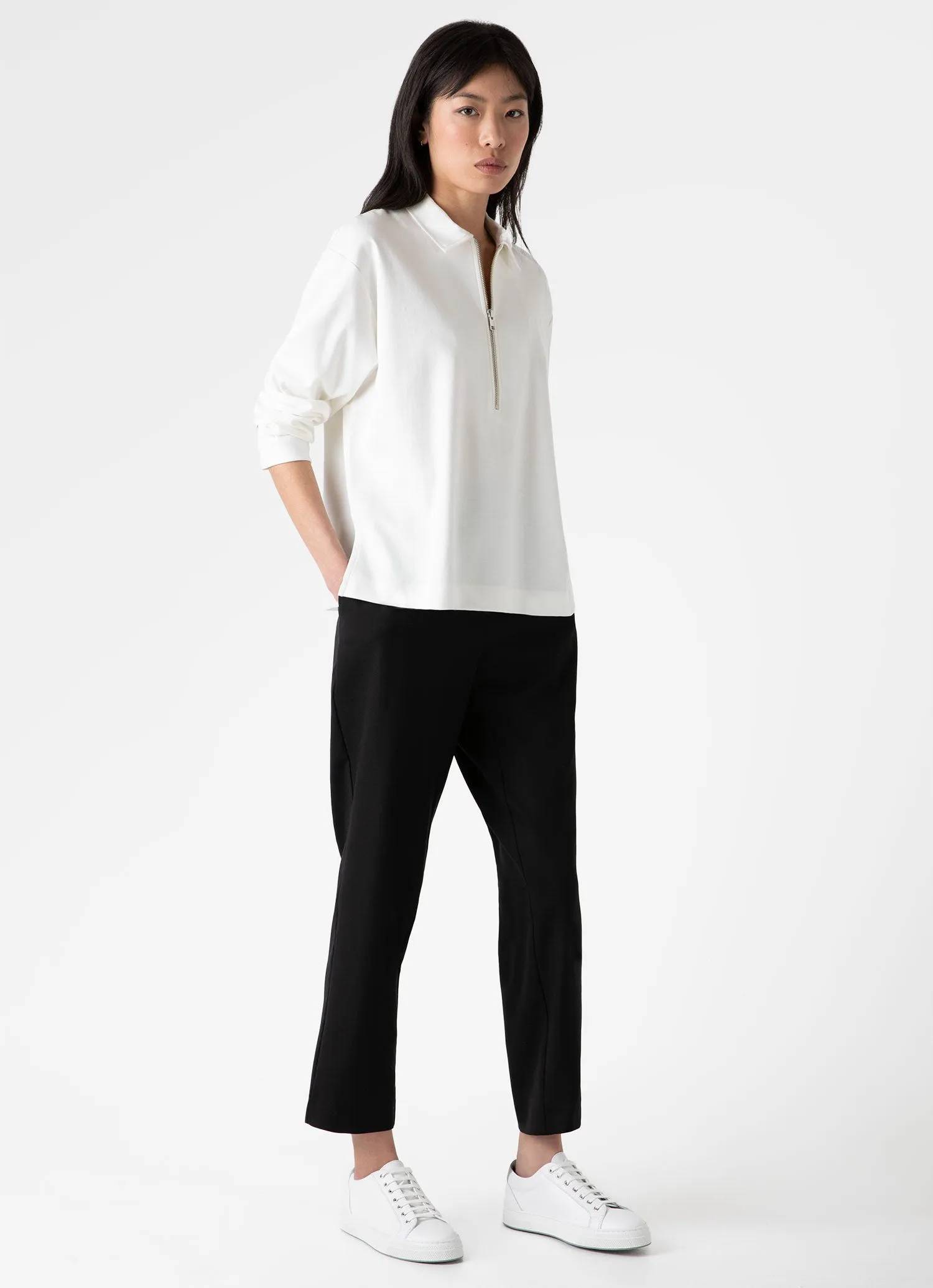 Women's Jersey Polo Top in Ecru sold by Sunspel product image thumbnail 2