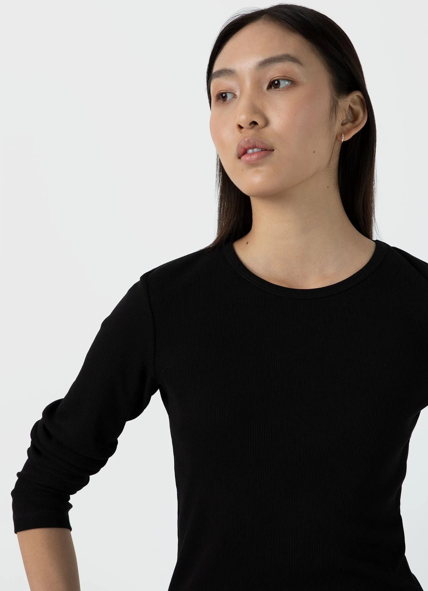Women's Ribbed Long Sleeve T-shirt in Black sold by Sunspel product image thumbnail 3