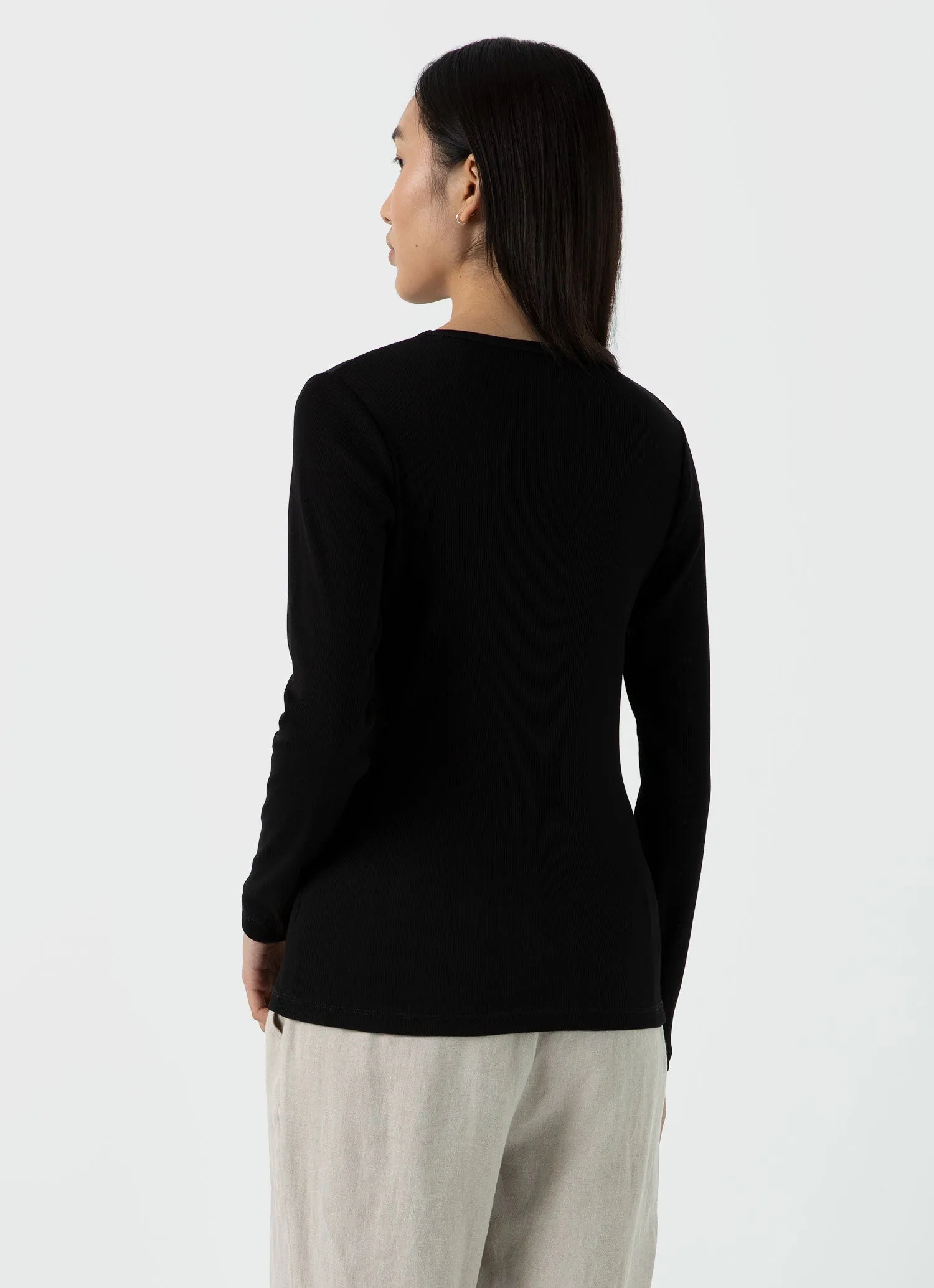 Women's Ribbed Long Sleeve T-shirt in Black sold by Sunspel product image thumbnail 4