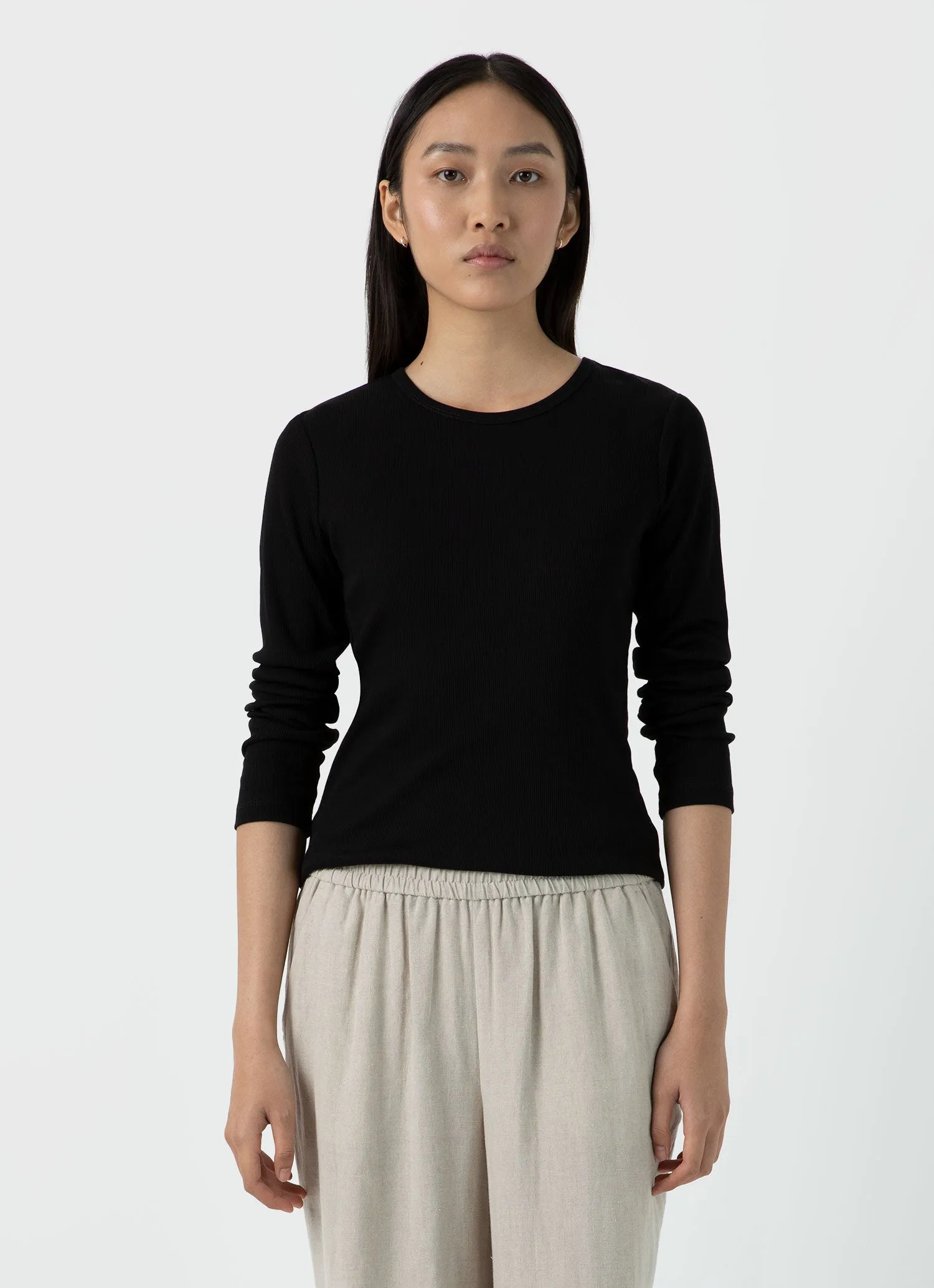 Women's Ribbed Long Sleeve T-shirt in Black sold by Sunspel
