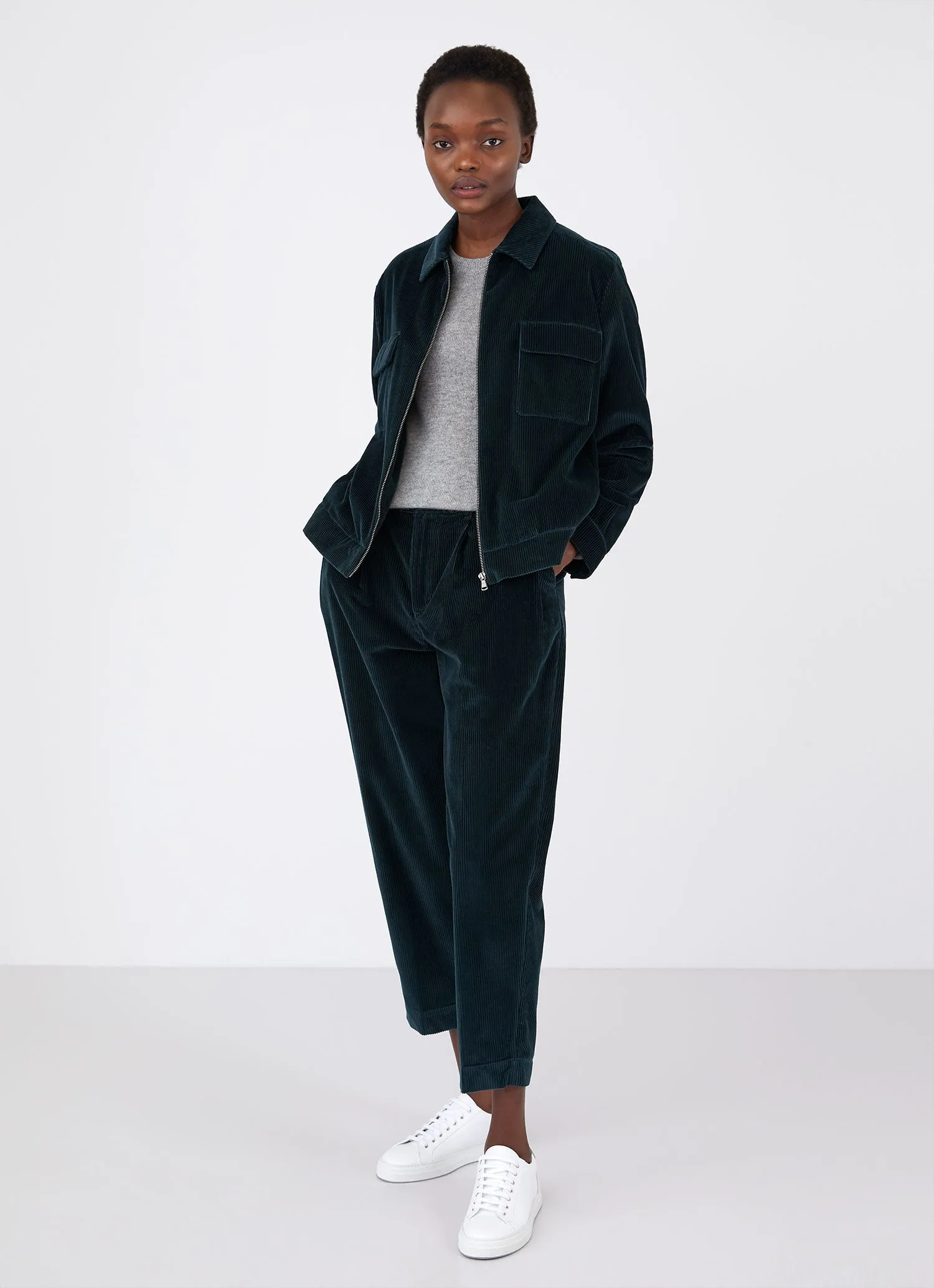 Women's Wide Wale Corduroy Zip Jacket in Forest sold by Sunspel product image thumbnail 2