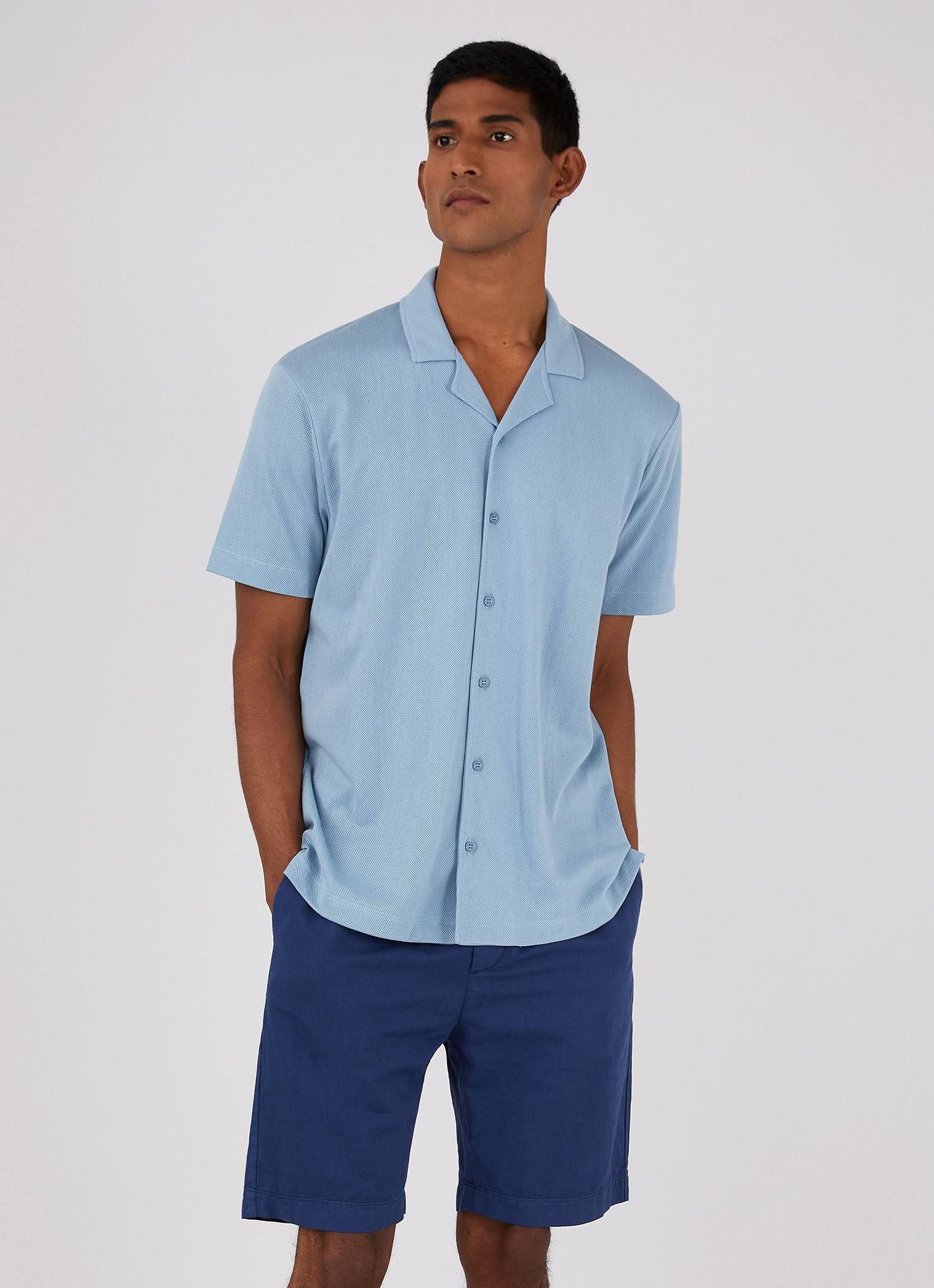 Men's Riviera Camp Collar Shirt in Blue Mist sold by Sunspel product image thumbnail 2