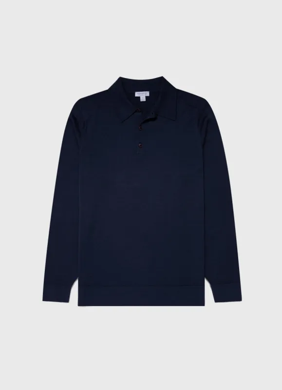 Men's Extra-Fine Merino Polo Shirt in Light Navy sold by Sunspel