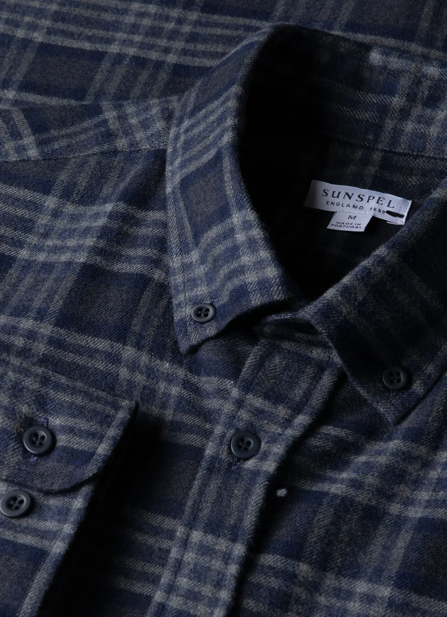Men's Button Down Flannel Shirt in Navy Check sold by Sunspel product image thumbnail 4