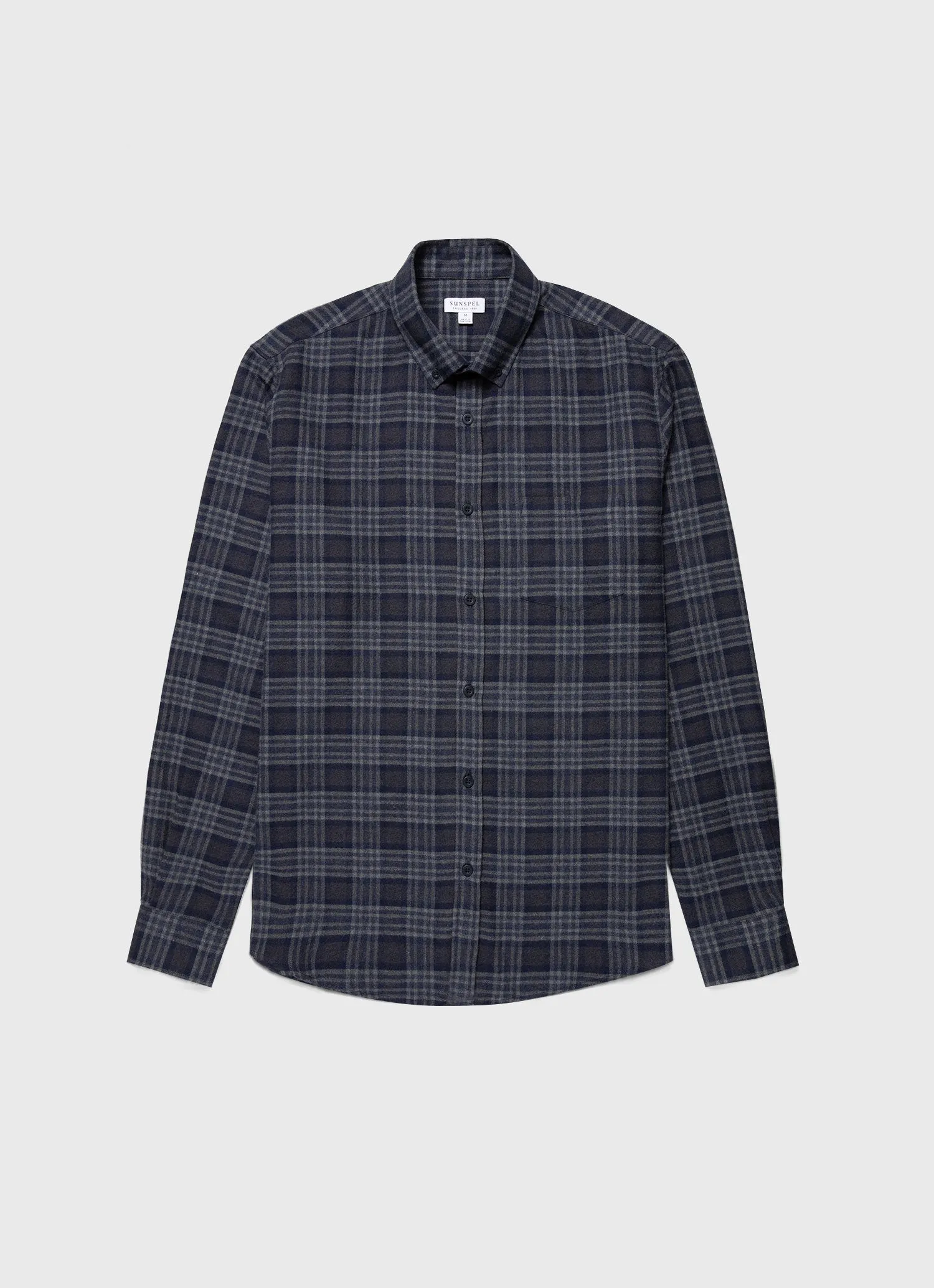 Men's Button Down Flannel Shirt in Navy Check sold by Sunspel