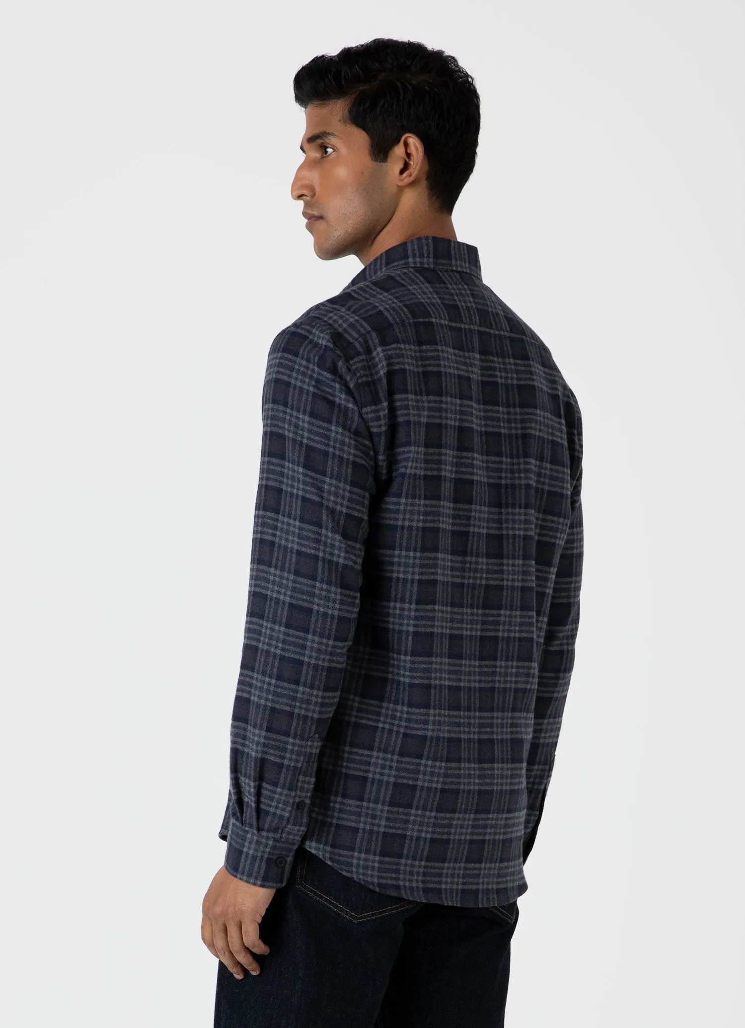 Men's Button Down Flannel Shirt in Navy Check sold by Sunspel product image thumbnail 5