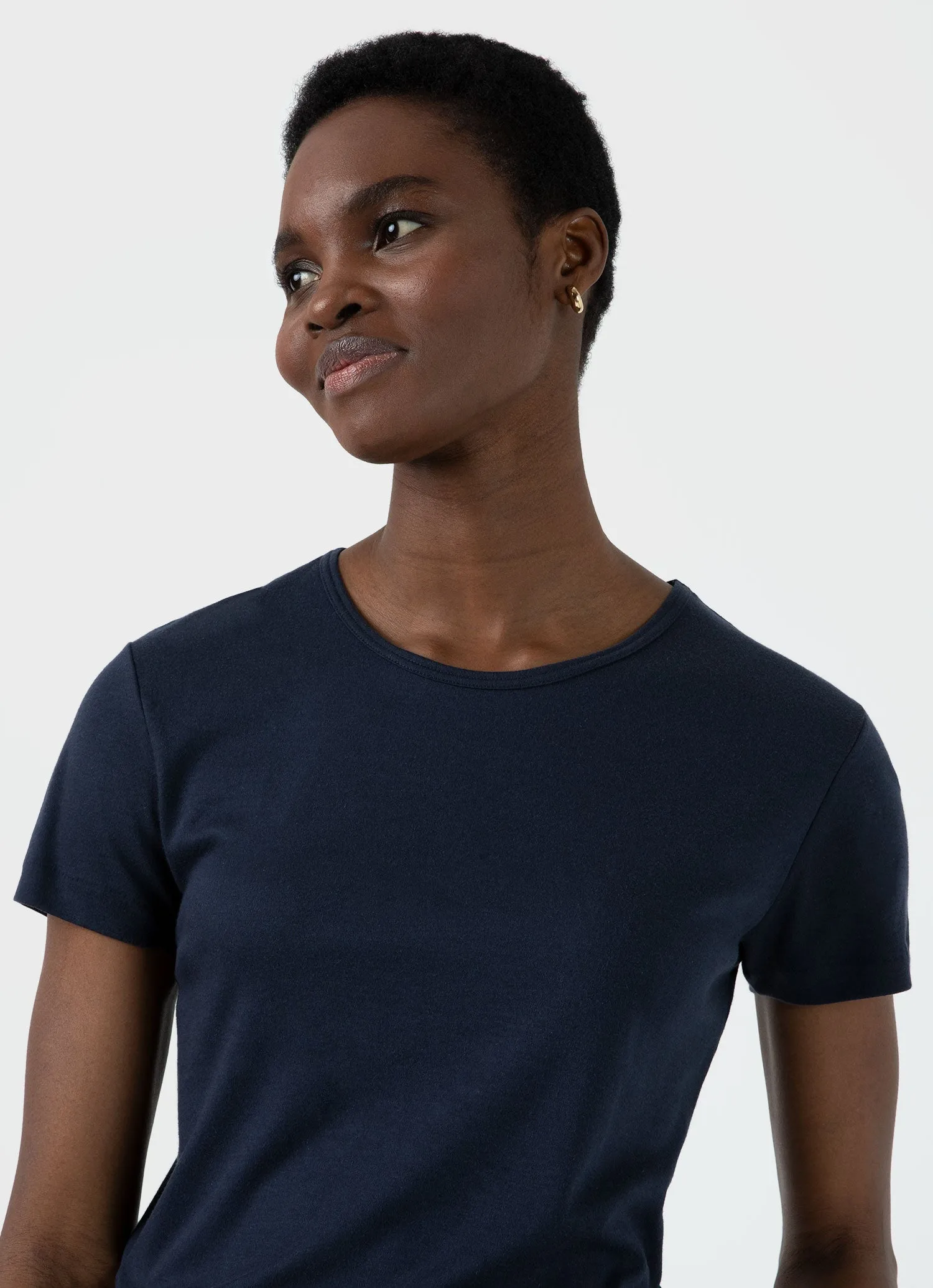 Women's Sea Island Cotton T-shirt in Navy sold by Sunspel