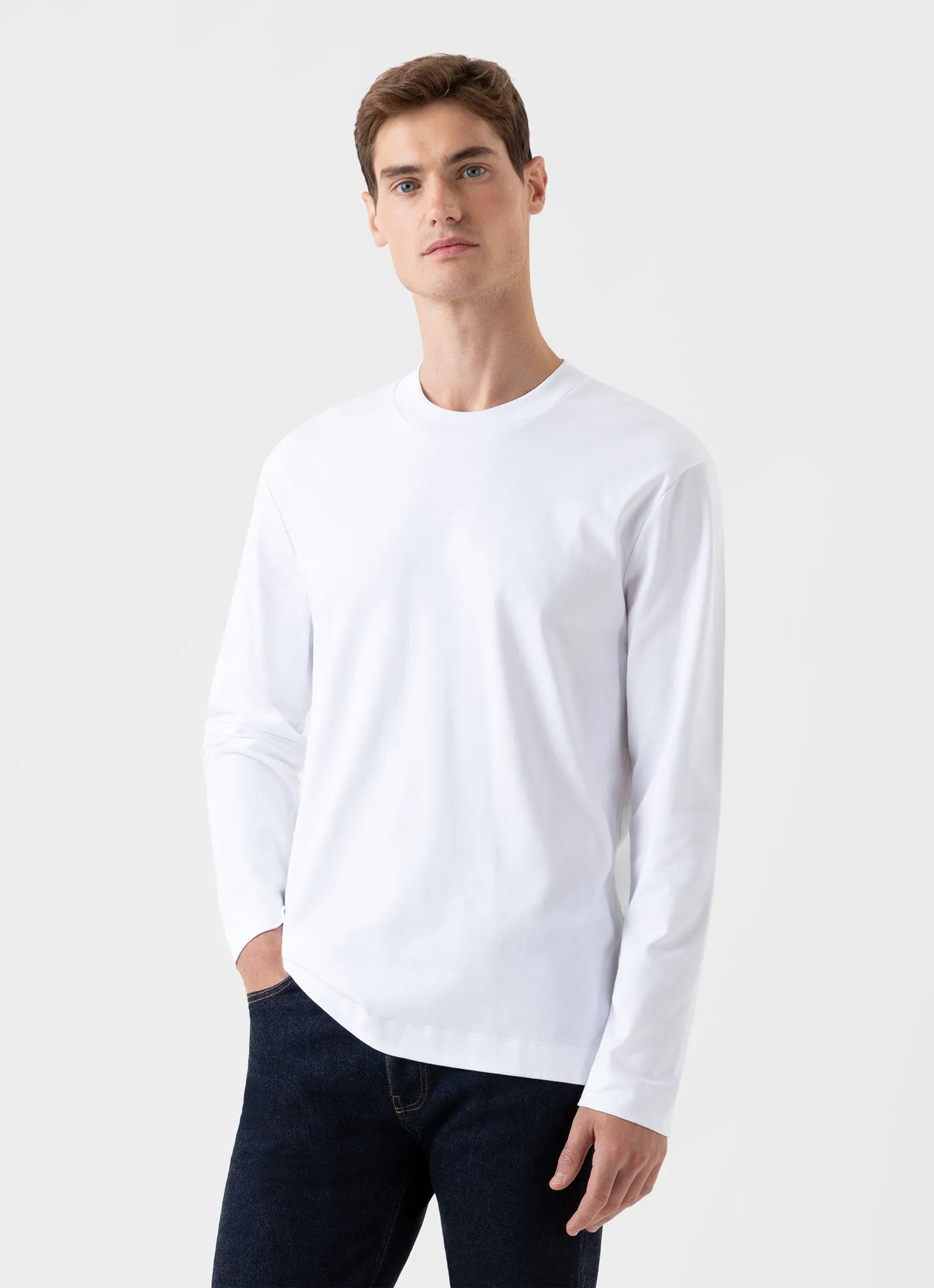 Men's Carbon Brushed Long Sleeve T-shirt in White sold by Sunspel product image thumbnail 2