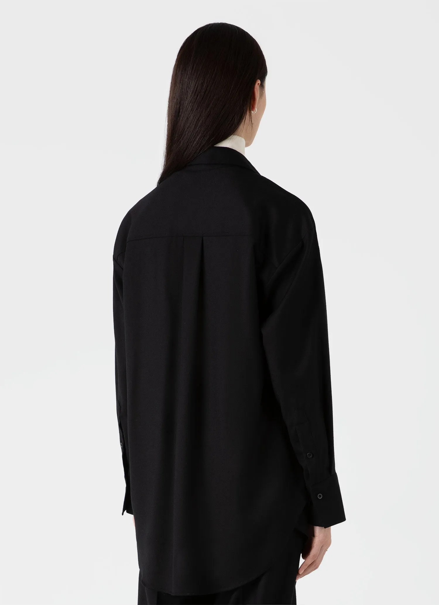 Women's Oversized Wool Flannel Shirt in Black sold by Sunspel product image thumbnail 3