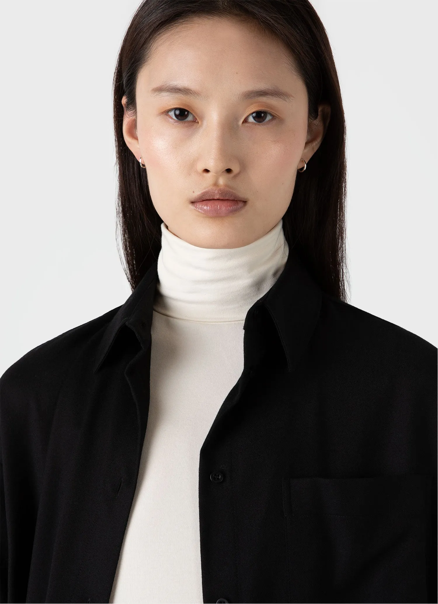 Women's Oversized Wool Flannel Shirt in Black sold by Sunspel product image thumbnail 4