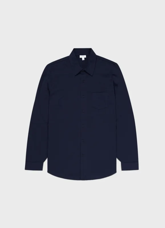 Men's Piqué Shirt in Navy sold by Sunspel
