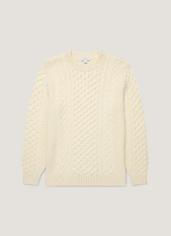 Men's Cable Knit Jumper in Ecru made by Sunspel