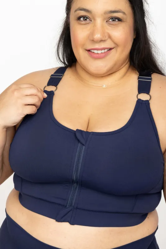 Zip Front Sports Bra - Navy sold by Superfit Hero