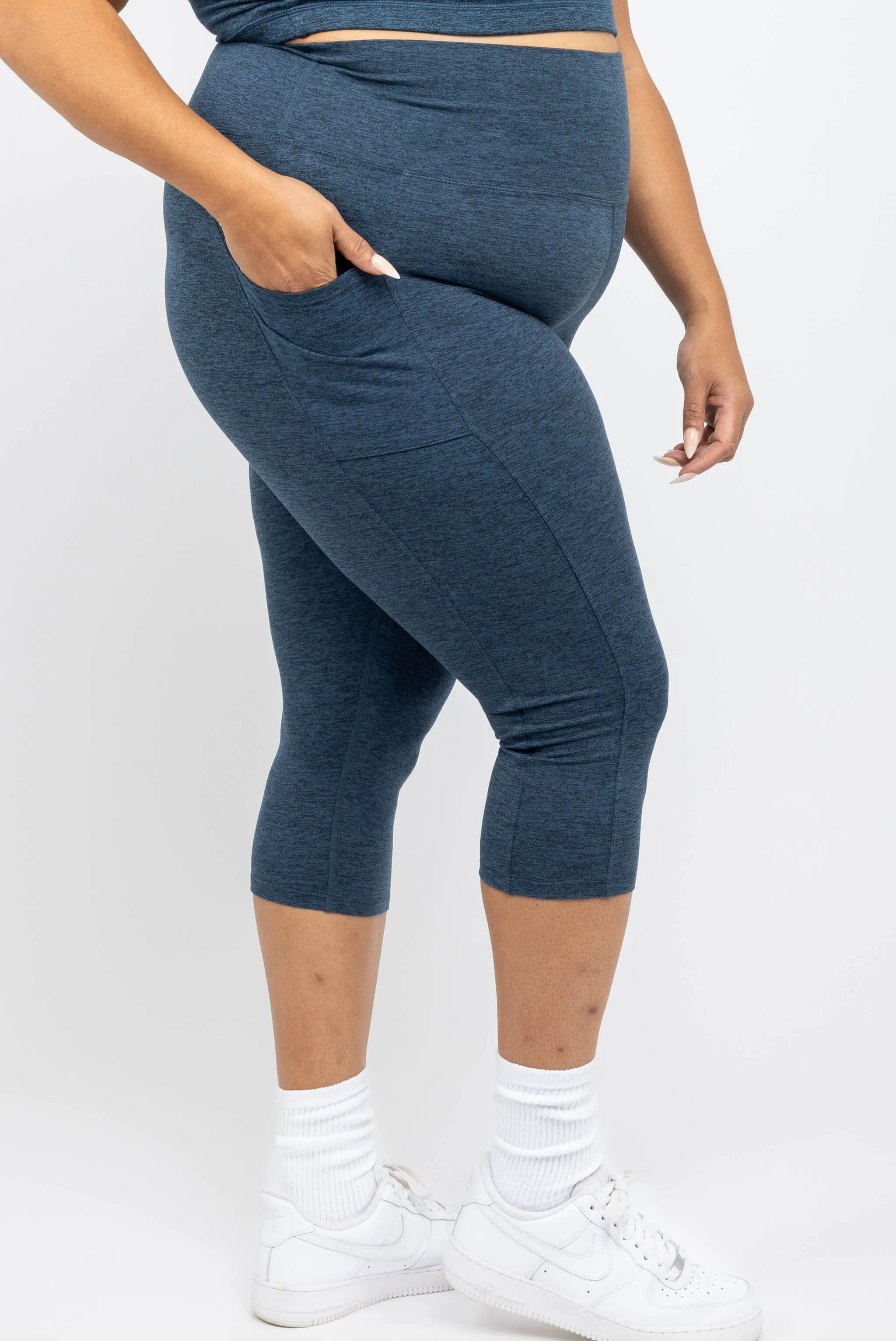 SuperSoft Pocket Capris - Heather Navy sold by Superfit Hero
