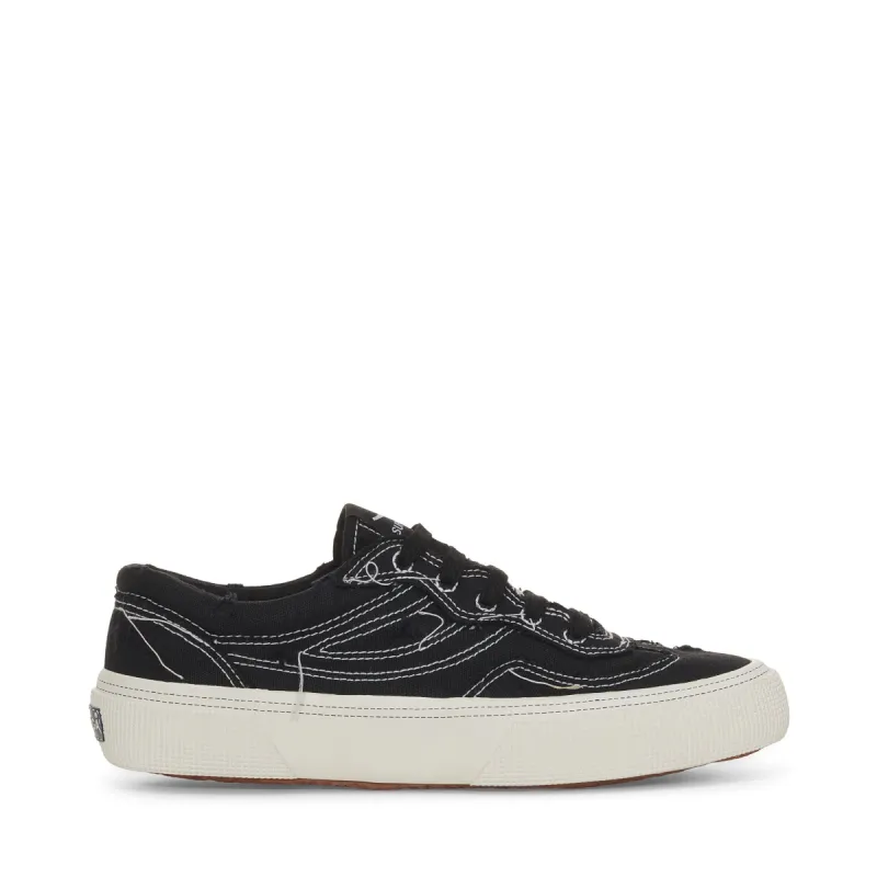 2941 Revolley Distressed Stone Washed Sneakers - Black White Avorio sold by Superga