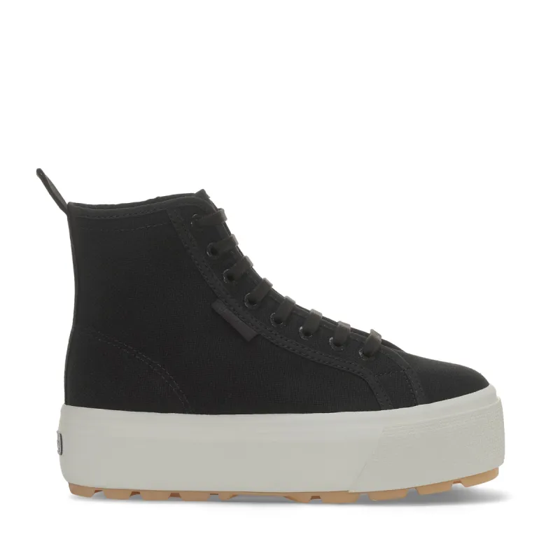 2708 High Top Tank Sneakers - Black Bristol Avorio Pearl Gum sold by Superga