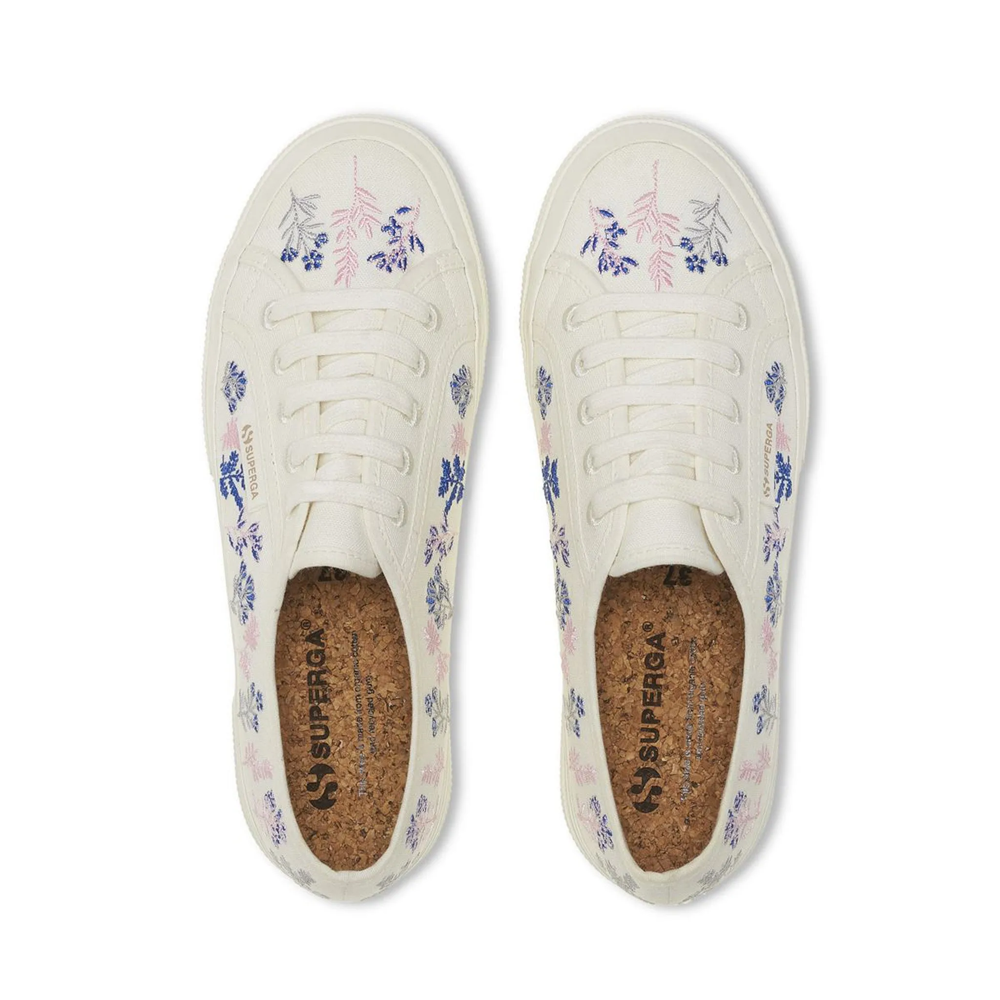 2750 Organic Flowers Embroidery Sneakers - White Avorio Blue Pink sold by Superga product image thumbnail 4