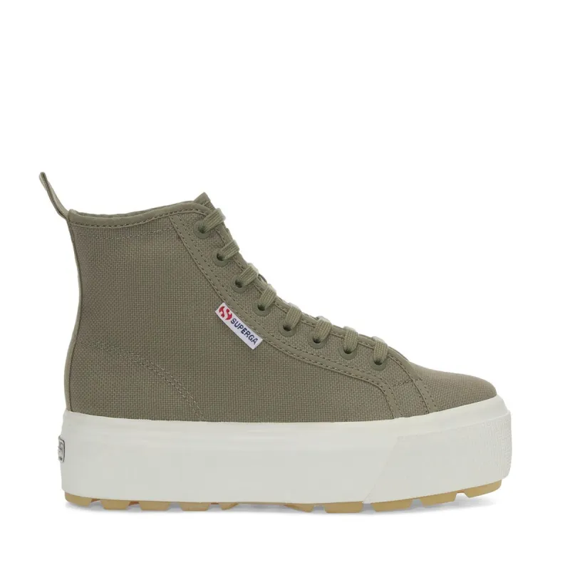 2708 High Top Tank Sneakers - Green Safari Avorio Milky sold by Superga
