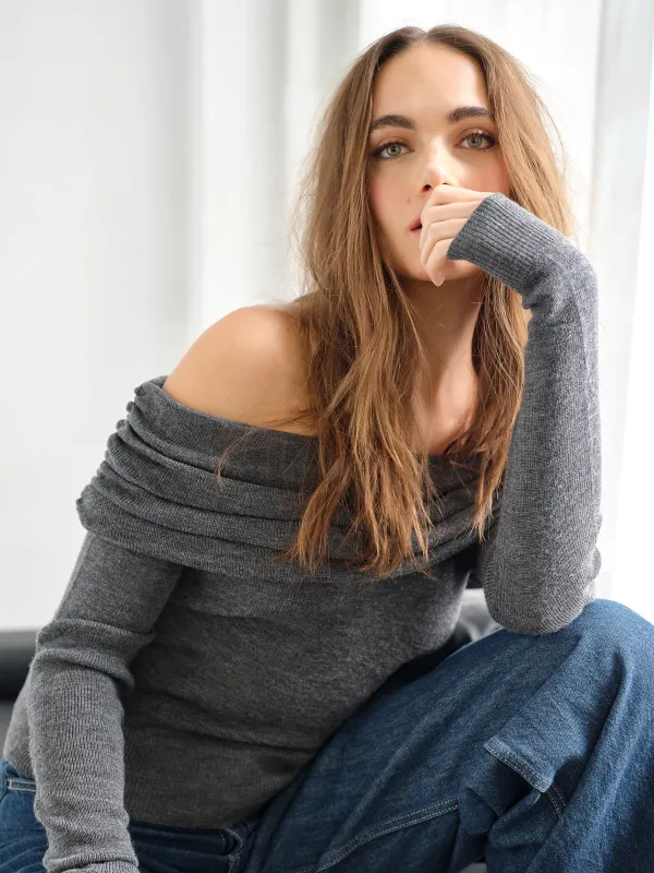 light merino off shoulder sweater made by Susana Monaco